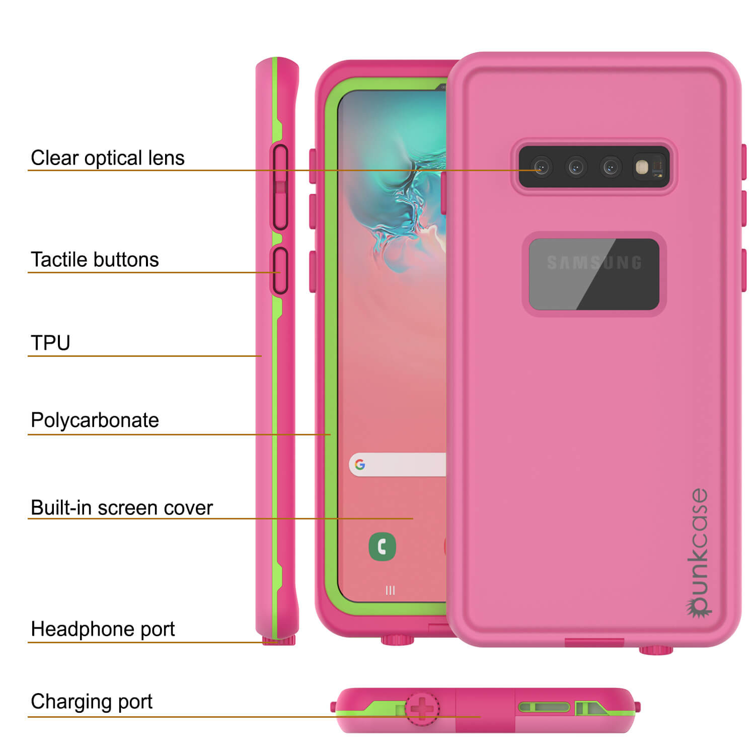 Punkcase S10+ Plus Waterproof Case [Aqua Series] Armor Cover [Pink]