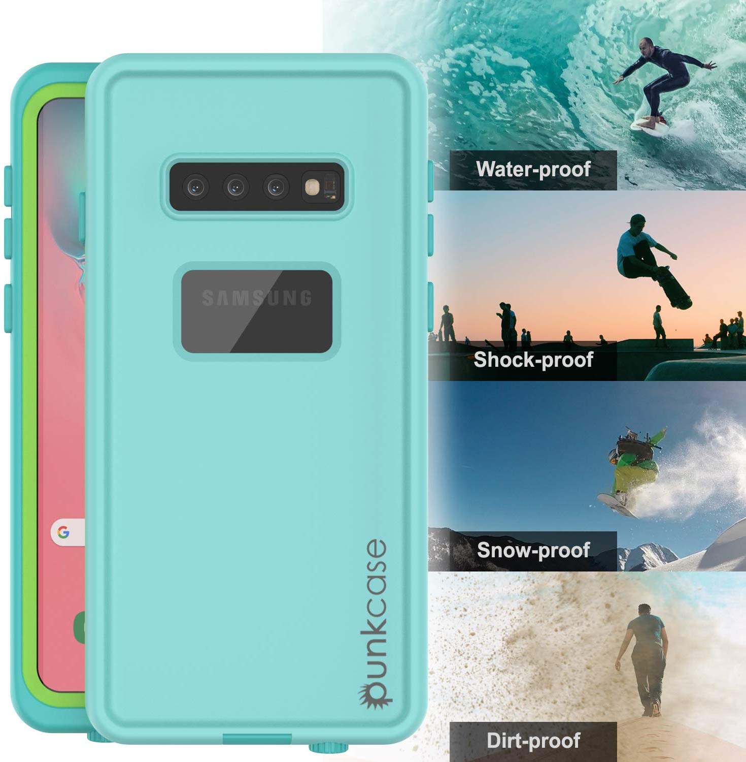 Punkcase S10+ Plus Waterproof Case [Aqua Series] Armor Cover [Teal]