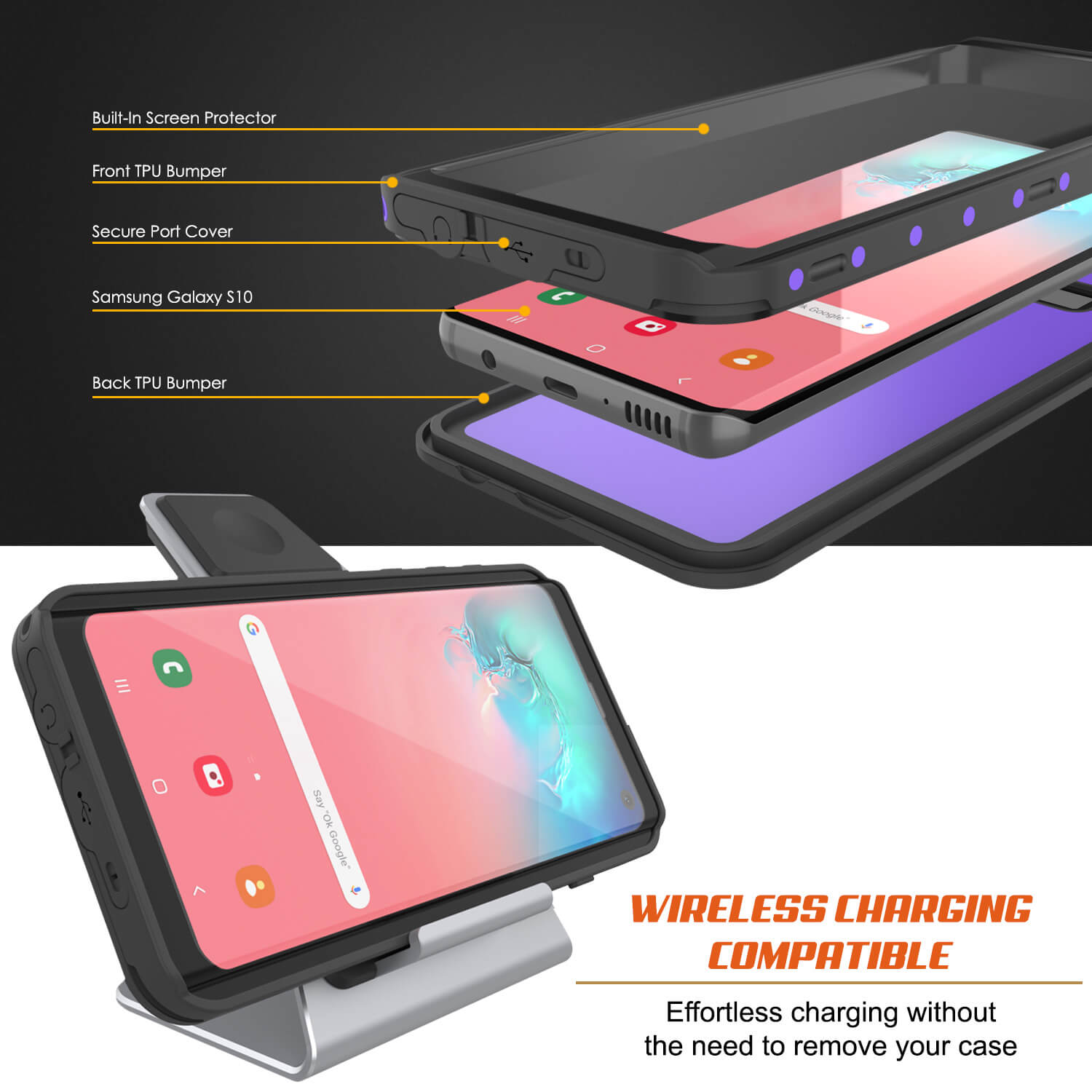 Galaxy S10 Waterproof Case PunkCase StudStar Purple Thin 6.6ft Underwater IP68 Shock/Snow Proof