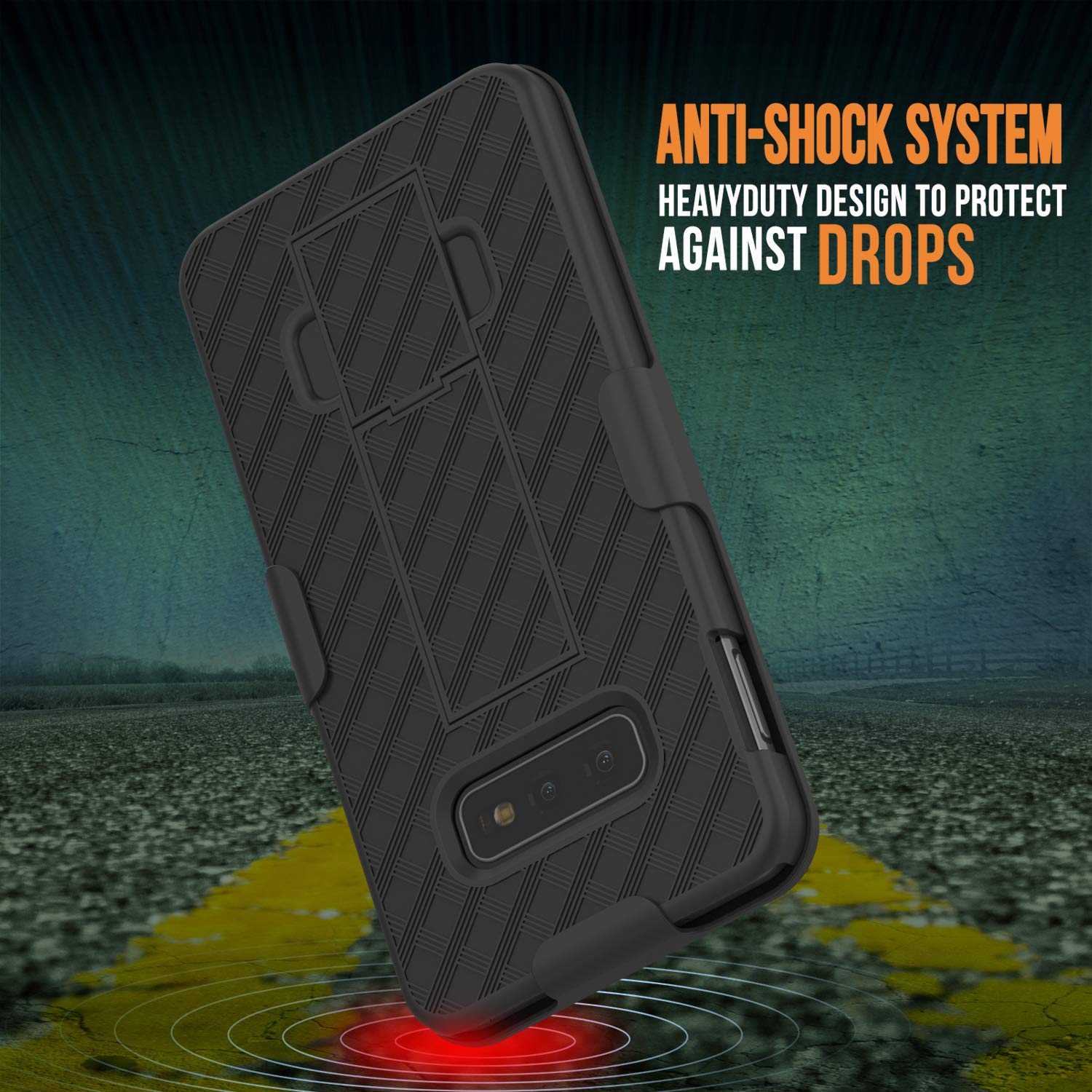 Punkcase Galaxy S10e Case With Screen Protector, Holster Belt Clip [Black]