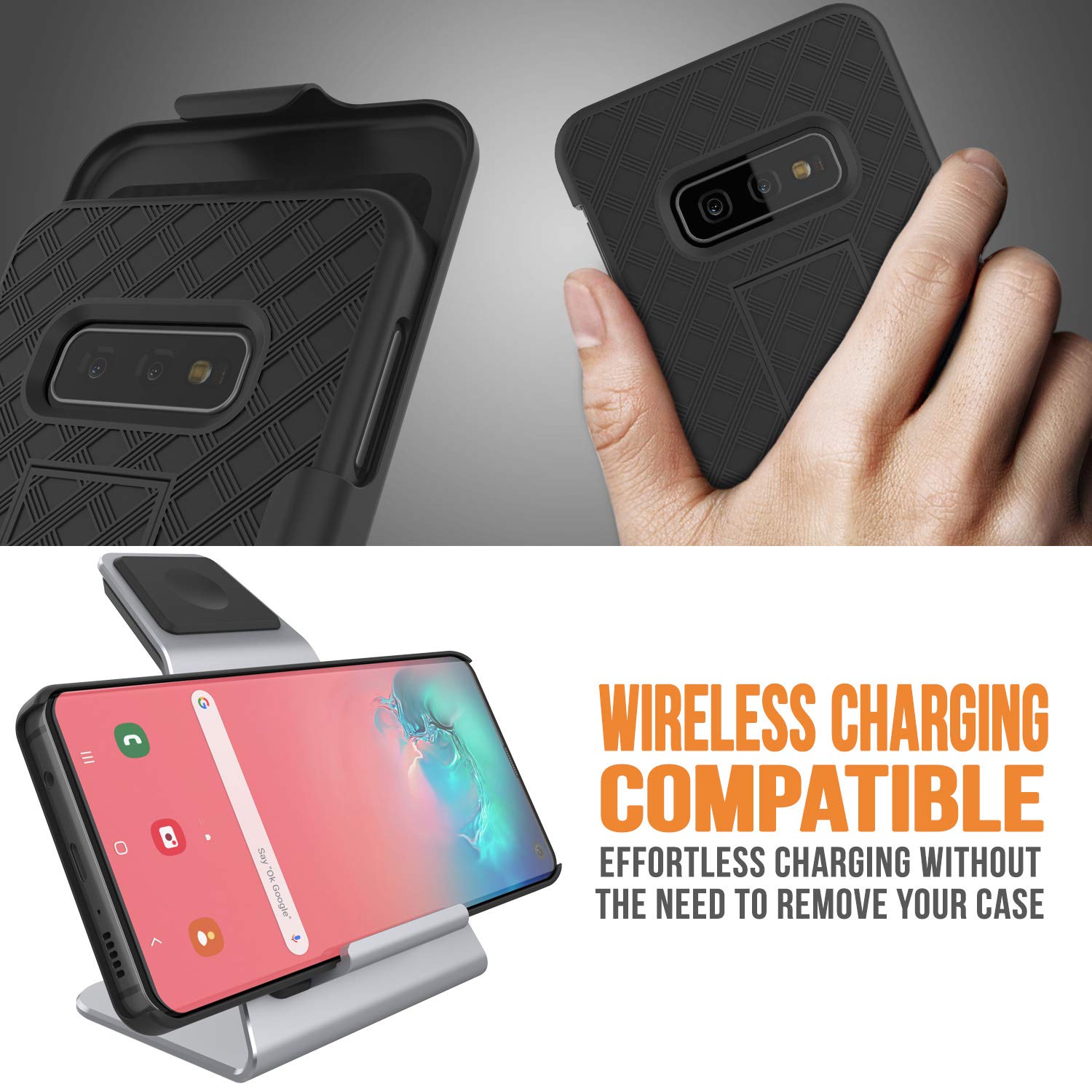 Punkcase Galaxy S10e Case With Screen Protector, Holster Belt Clip [Black]