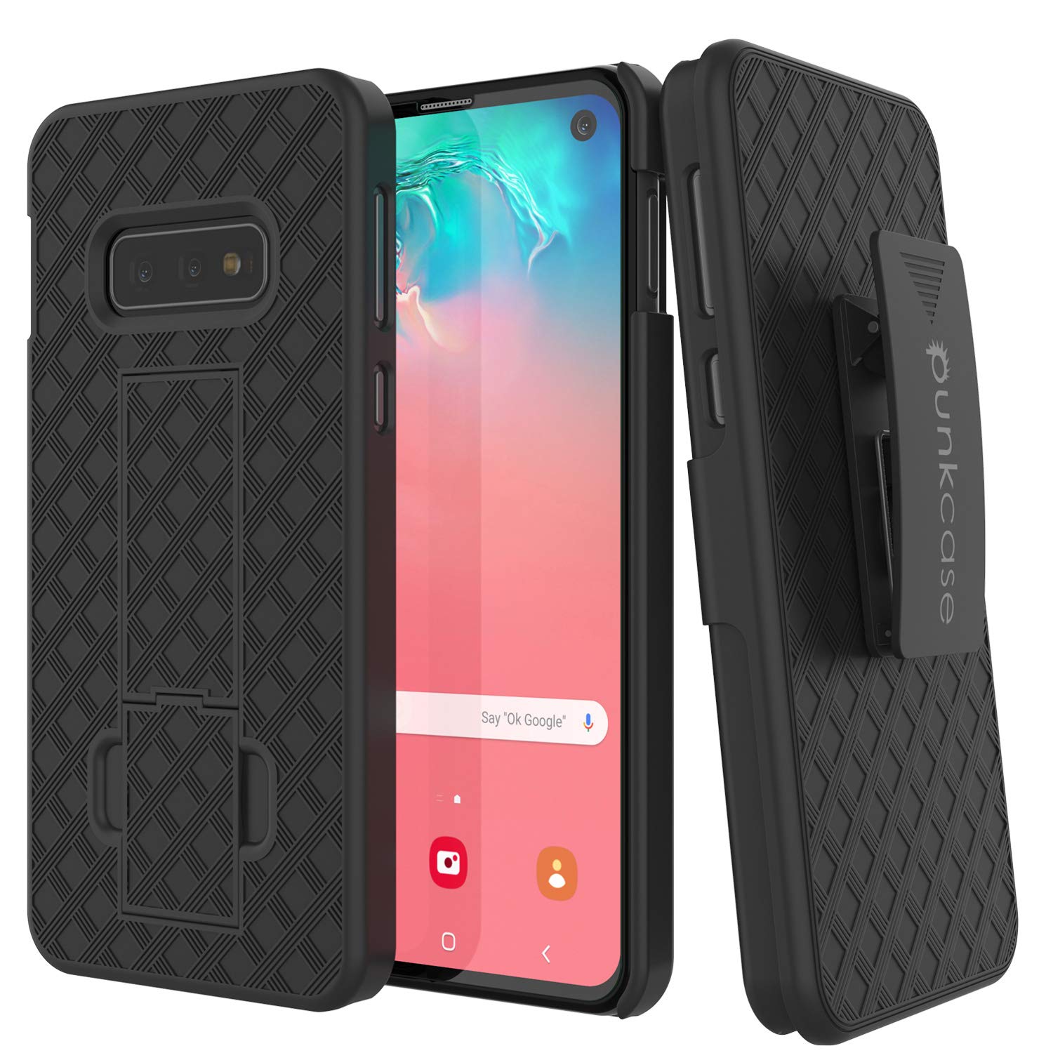 Punkcase Galaxy S10e Case With Screen Protector, Holster Belt Clip [Black]