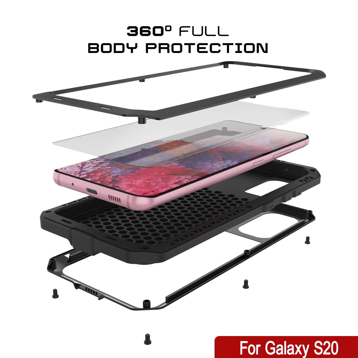 Galaxy s20 Metal Case, Heavy Duty Military Grade Rugged Armor Cover [Black]