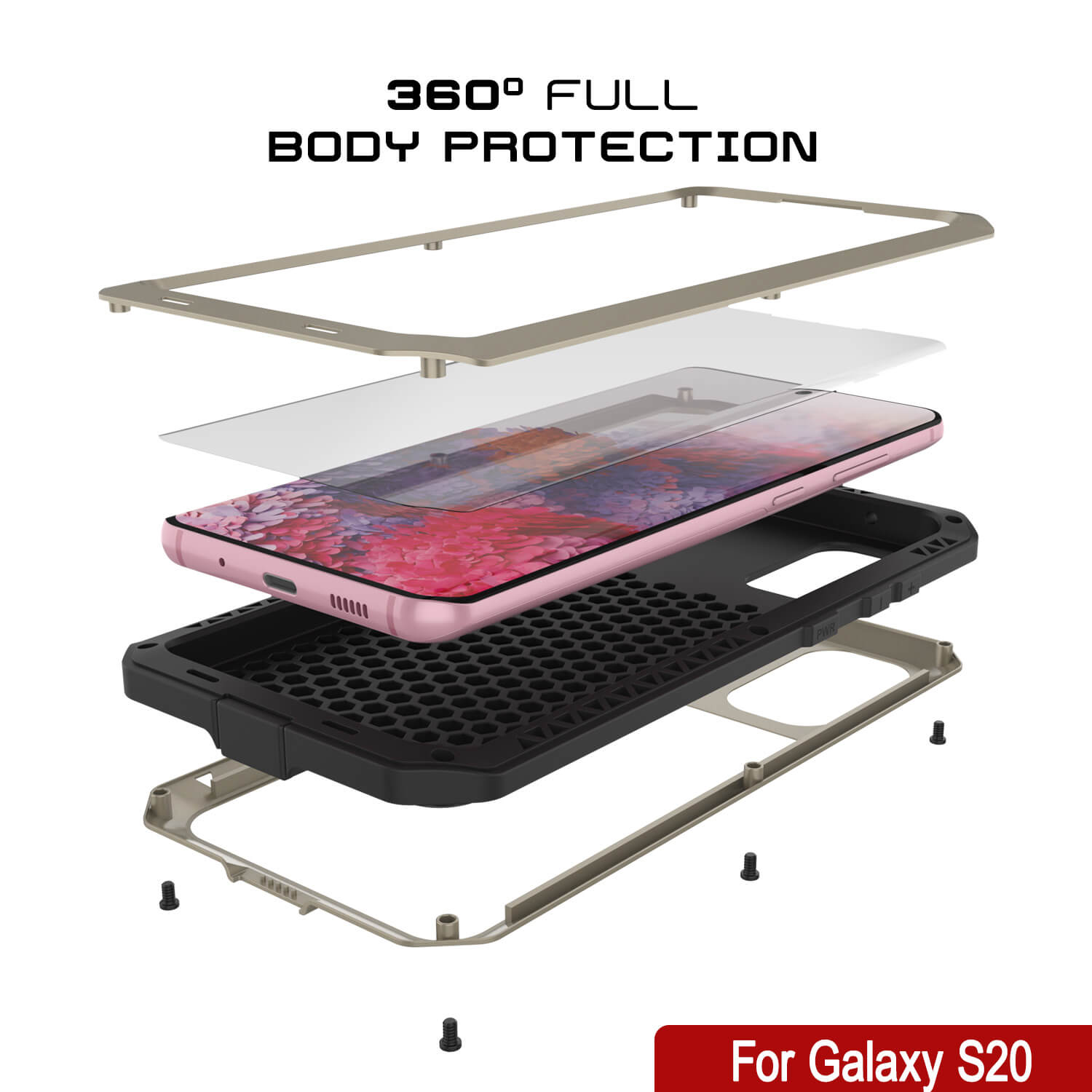 Galaxy s20 Metal Case, Heavy Duty Military Grade Rugged Armor Cover [Gold]