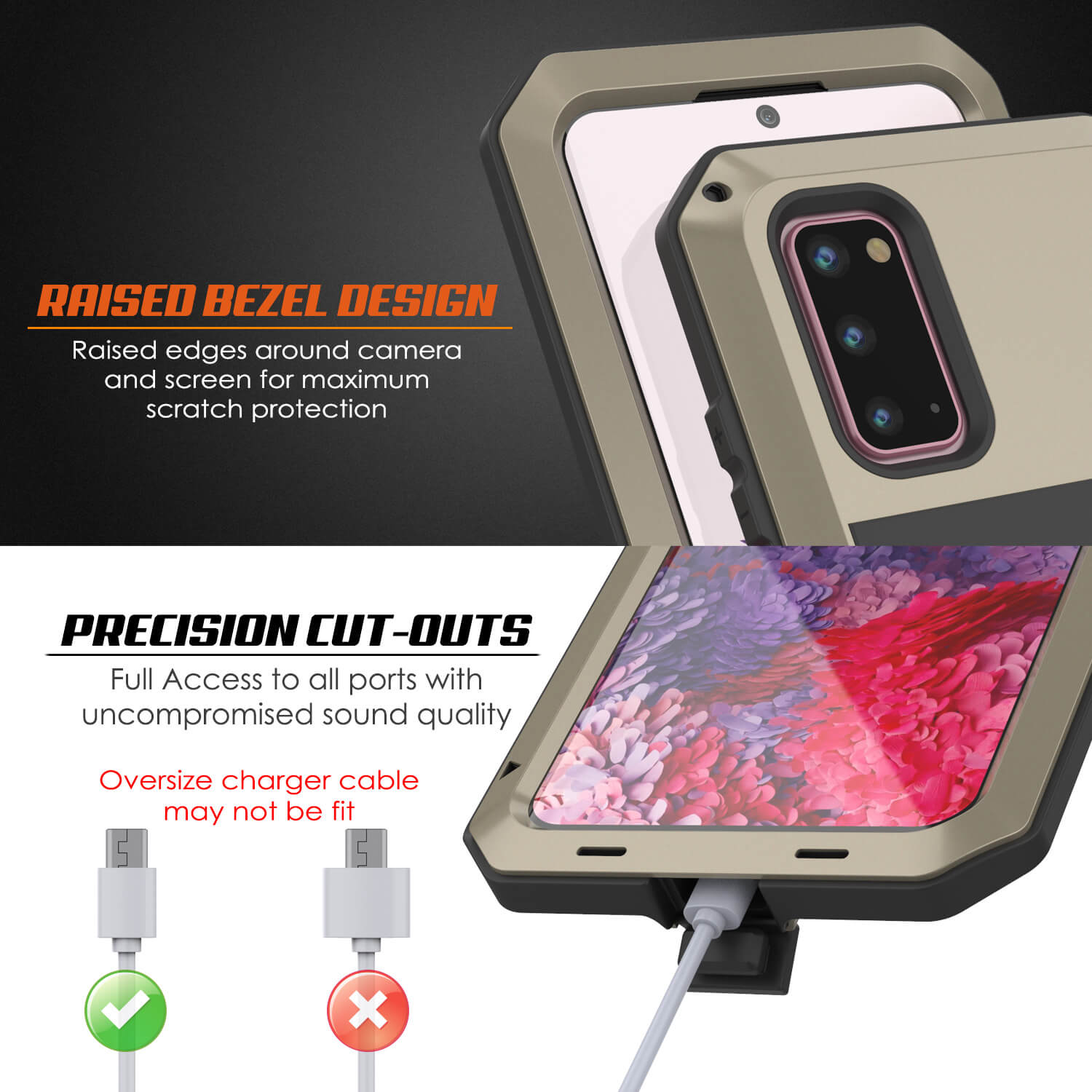 Galaxy s20 Metal Case, Heavy Duty Military Grade Rugged Armor Cover [Gold]