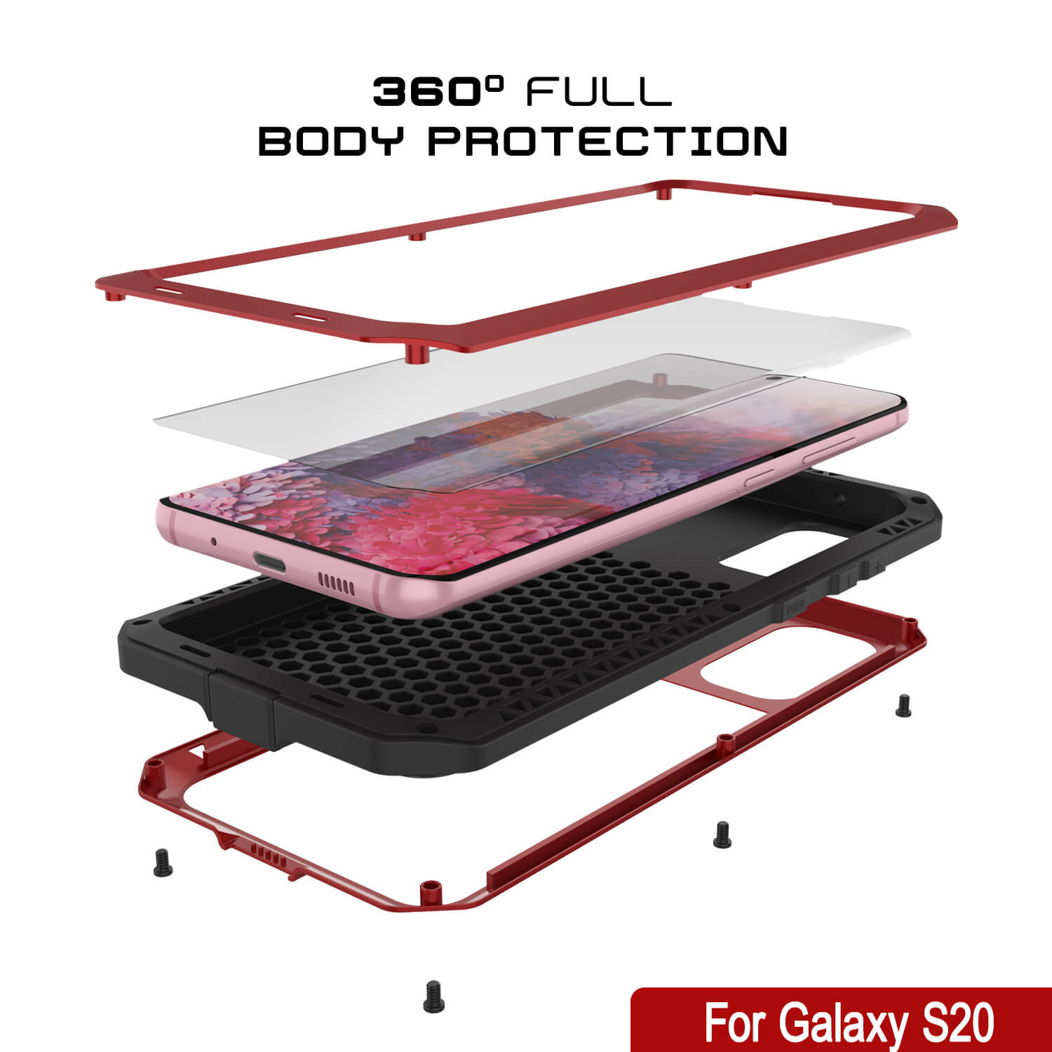 Galaxy s20 Metal Case, Heavy Duty Military Grade Rugged Armor Cover [Red]