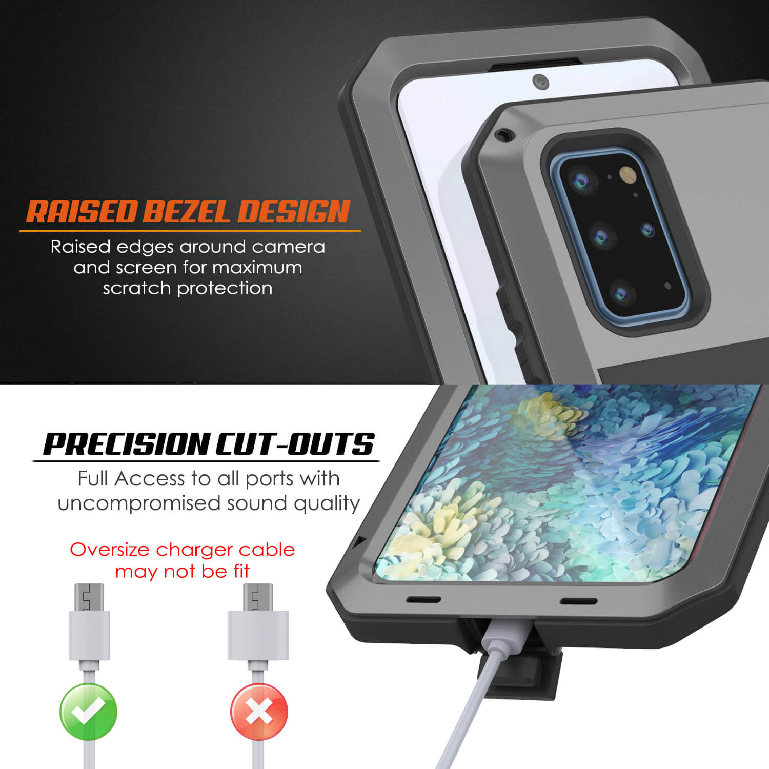 Galaxy s20+ Plus Metal Case, Heavy Duty Military Grade Rugged Armor Cover [Silver]