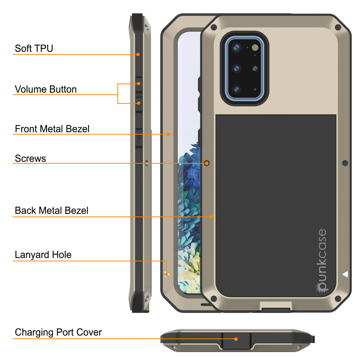 Galaxy s20+ Plus Metal Case, Heavy Duty Military Grade Rugged Armor Cover [Gold]