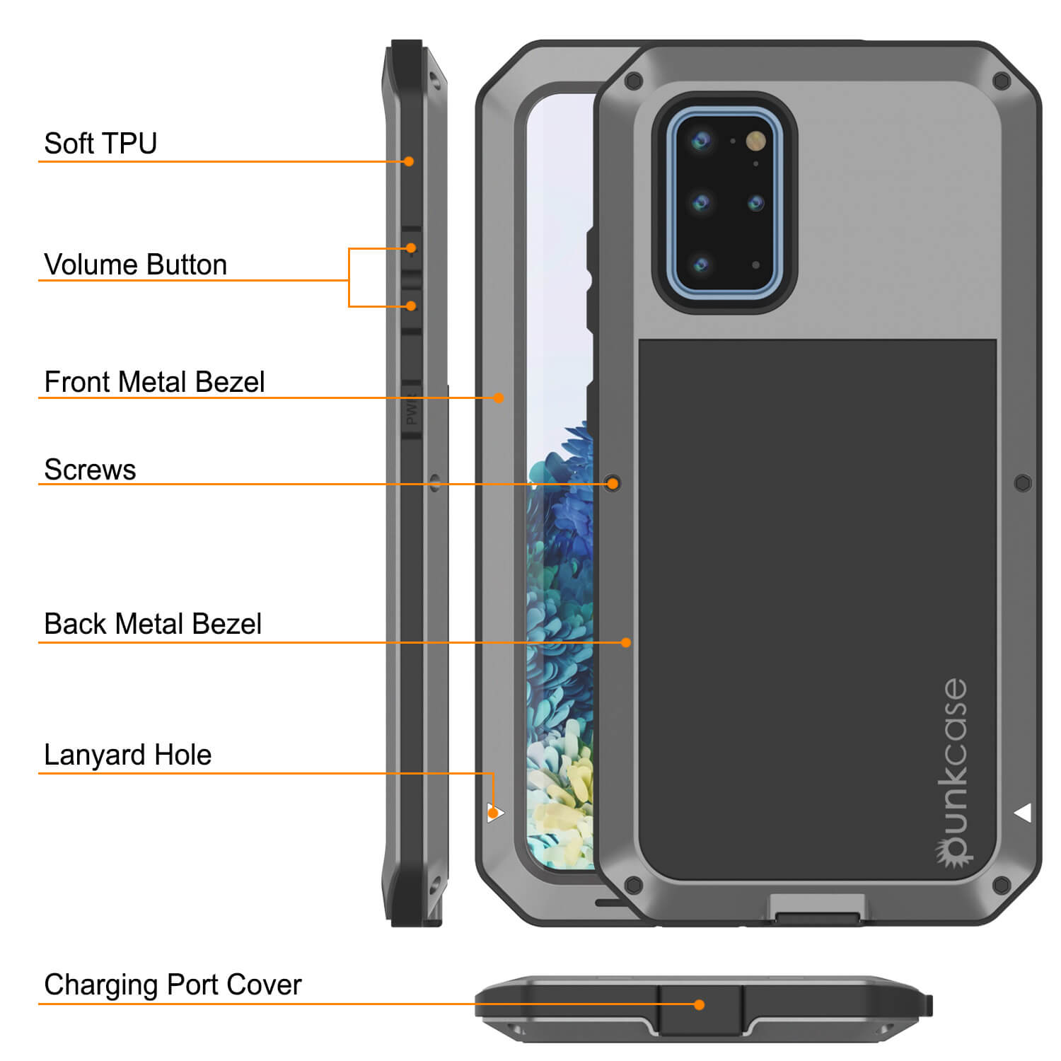 Galaxy s20+ Plus Metal Case, Heavy Duty Military Grade Rugged Armor Cover [Silver]