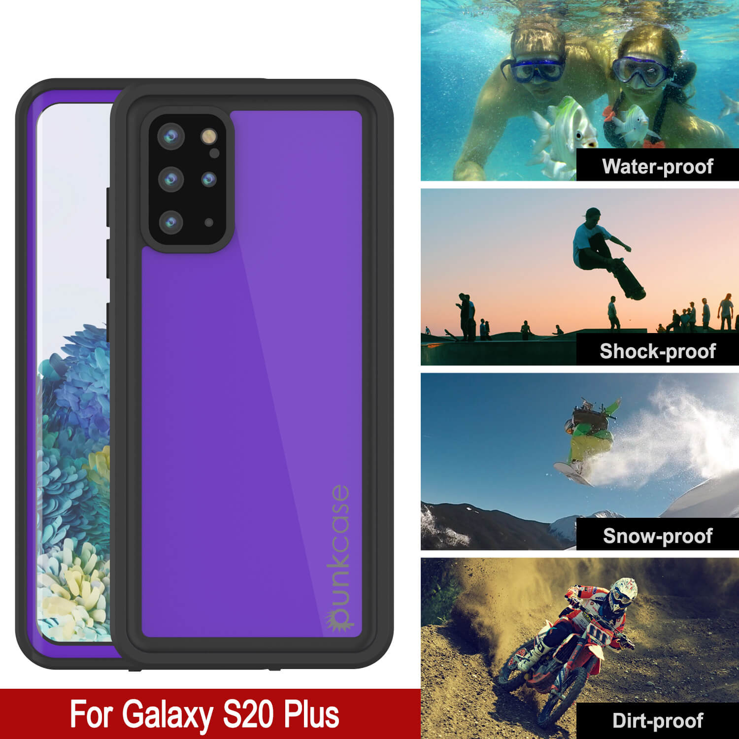 Galaxy S20+ Plus Waterproof Case PunkCase StudStar Purple Thin 6.6ft Underwater IP68 Shock/Snow Proof