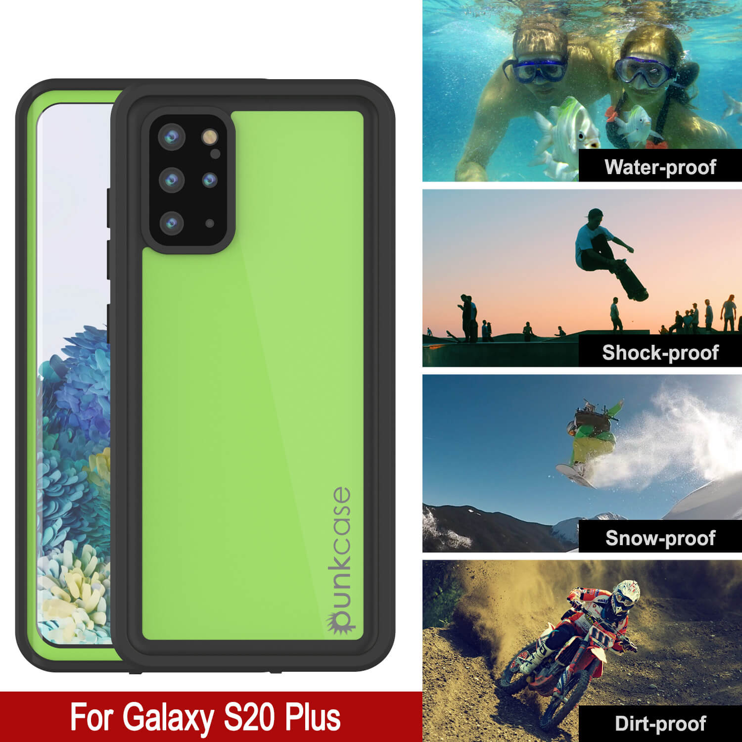 Galaxy S20+ Plus Waterproof Case PunkCase StudStar Light Green Thin 6.6ft Underwater IP68 ShockProof
