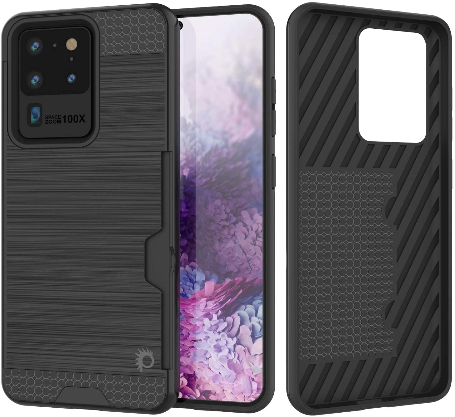 Galaxy S20 Ultra Case, PUNKcase [SLOT Series] [Slim Fit] Dual-Layer Armor Cover w/Integrated Anti-Shock System, Credit Card Slot [Black]