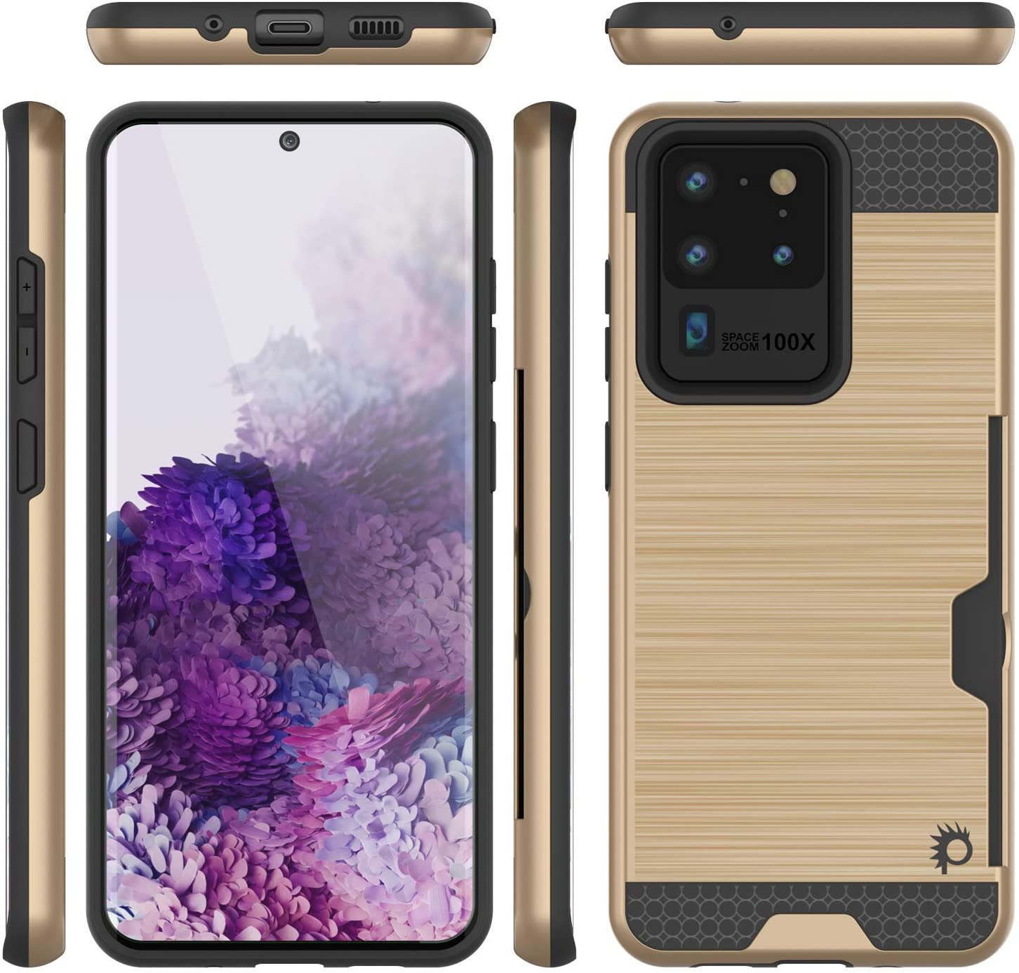 Galaxy S20 Ultra Case, PUNKcase [SLOT Series] [Slim Fit] Dual-Layer Armor Cover w/Integrated Anti-Shock System, Credit Card Slot [Gold]