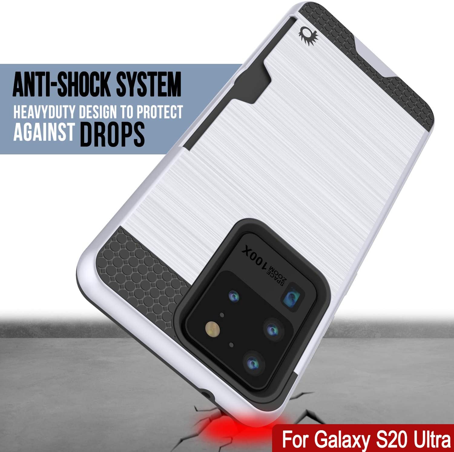 Galaxy S20 Ultra Case, PUNKcase [SLOT Series] [Slim Fit] Dual-Layer Armor Cover w/Integrated Anti-Shock System, Credit Card Slot [White]