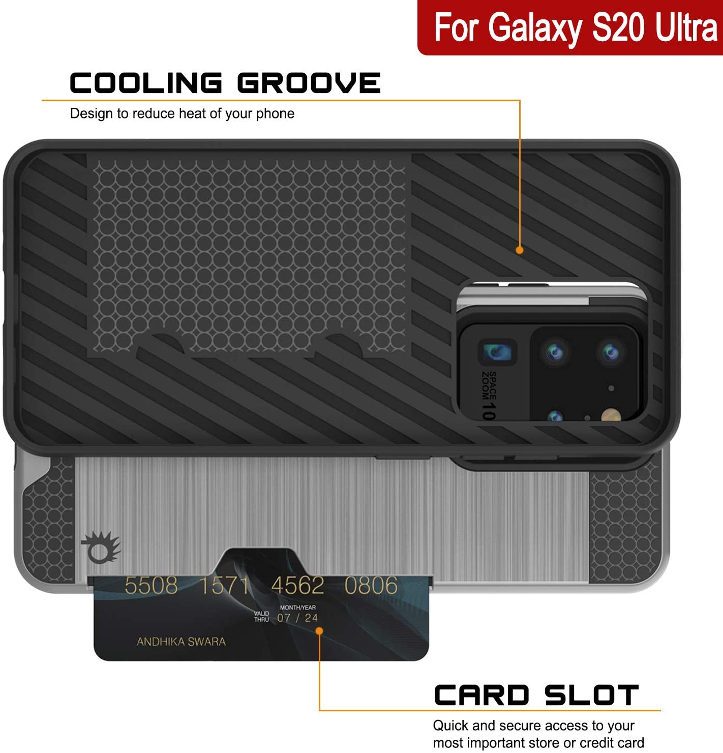 Galaxy S20 Ultra Case, PUNKcase [SLOT Series] [Slim Fit] Dual-Layer Armor Cover w/Integrated Anti-Shock System, Credit Card Slot [Silver]