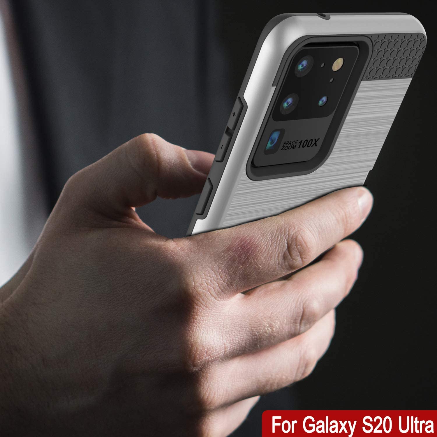 Galaxy S20 Ultra Case, PUNKcase [SLOT Series] [Slim Fit] Dual-Layer Armor Cover w/Integrated Anti-Shock System, Credit Card Slot [Silver]