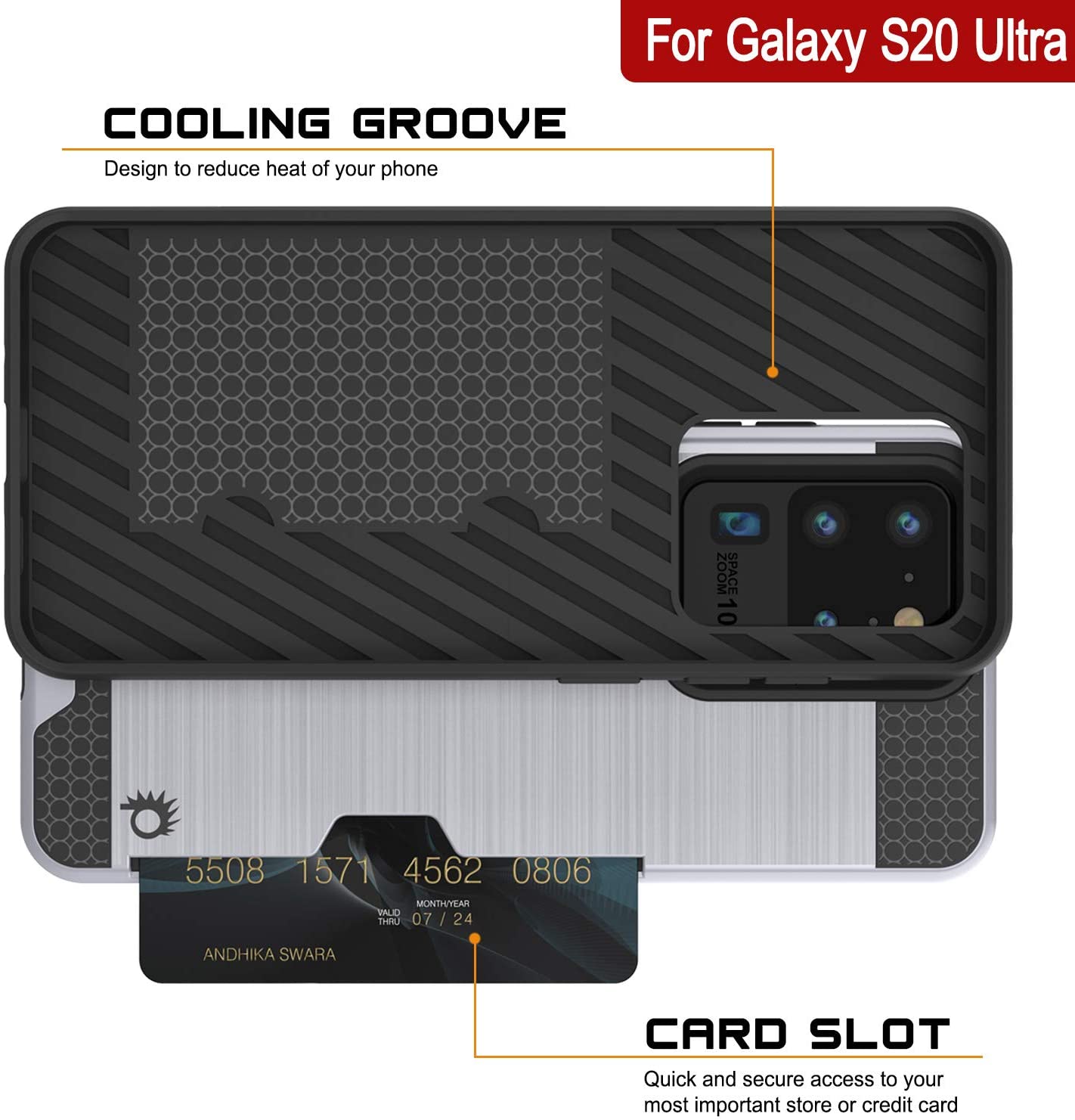 Galaxy S20 Ultra Case, PUNKcase [SLOT Series] [Slim Fit] Dual-Layer Armor Cover w/Integrated Anti-Shock System, Credit Card Slot [White]
