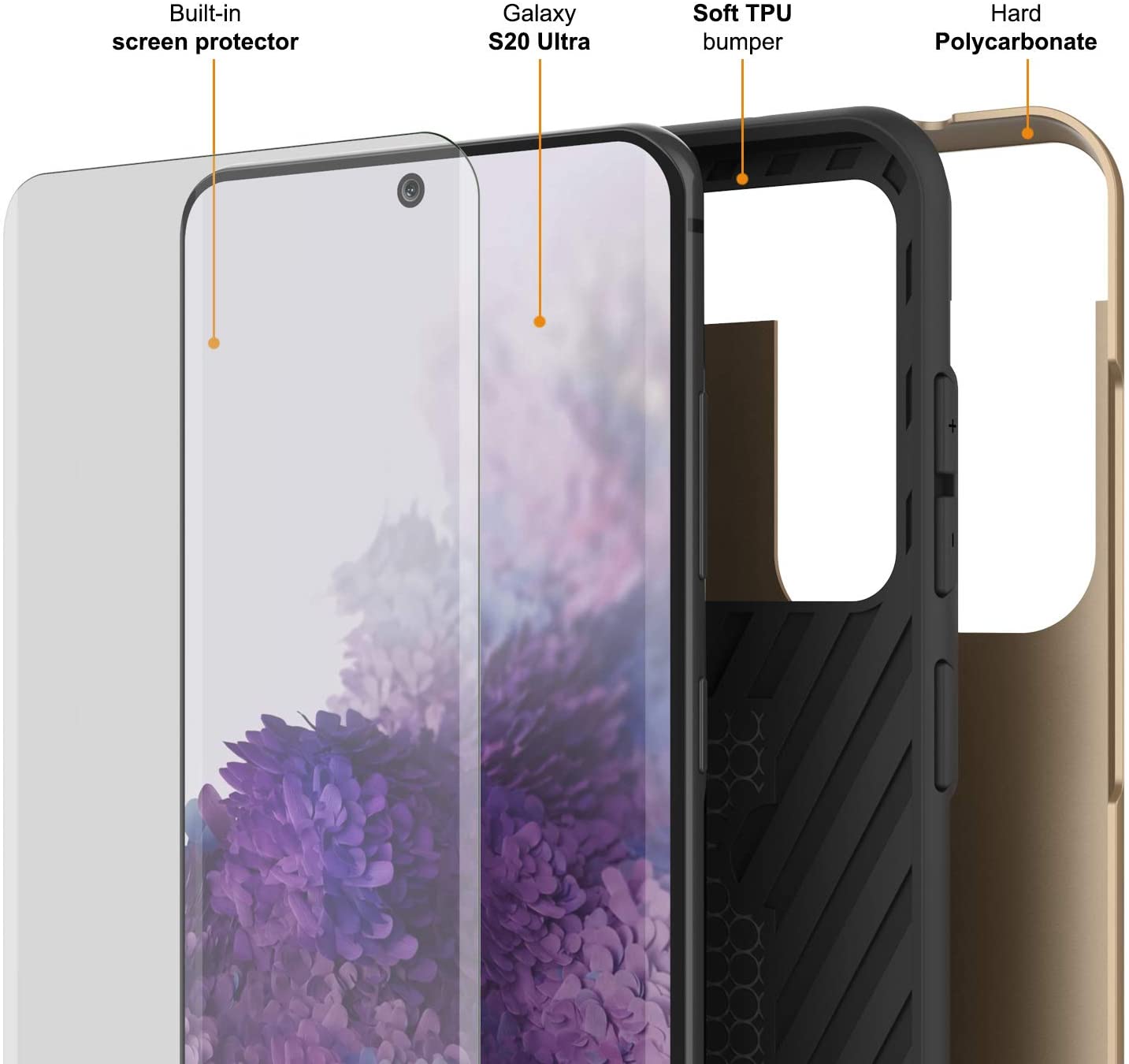 Galaxy S20 Ultra Case, PUNKcase [SLOT Series] [Slim Fit] Dual-Layer Armor Cover w/Integrated Anti-Shock System, Credit Card Slot [Gold]