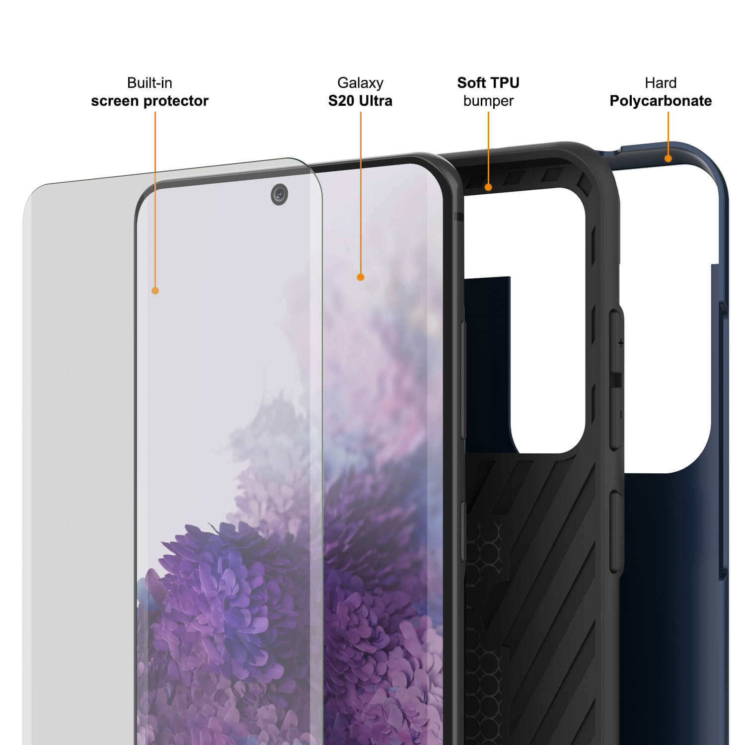 Galaxy S20 Ultra Case, PUNKcase [SLOT Series] [Slim Fit] Dual-Layer Armor Cover w/Integrated Anti-Shock System, Credit Card Slot [Navy]