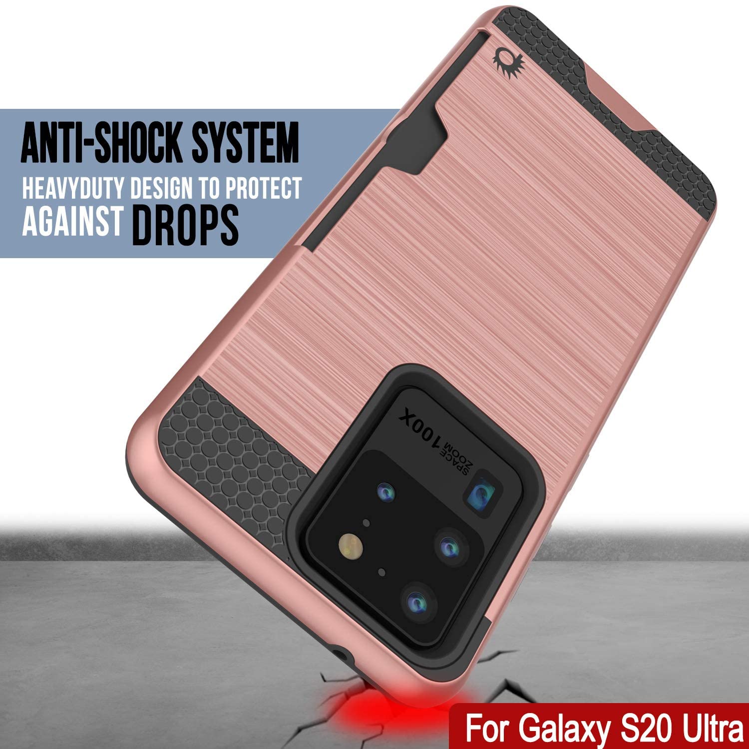 Galaxy S20 Ultra Case, PUNKcase [SLOT Series] [Slim Fit] Dual-Layer Armor Cover w/Integrated Anti-Shock System, Credit Card Slot [Rose Gold]