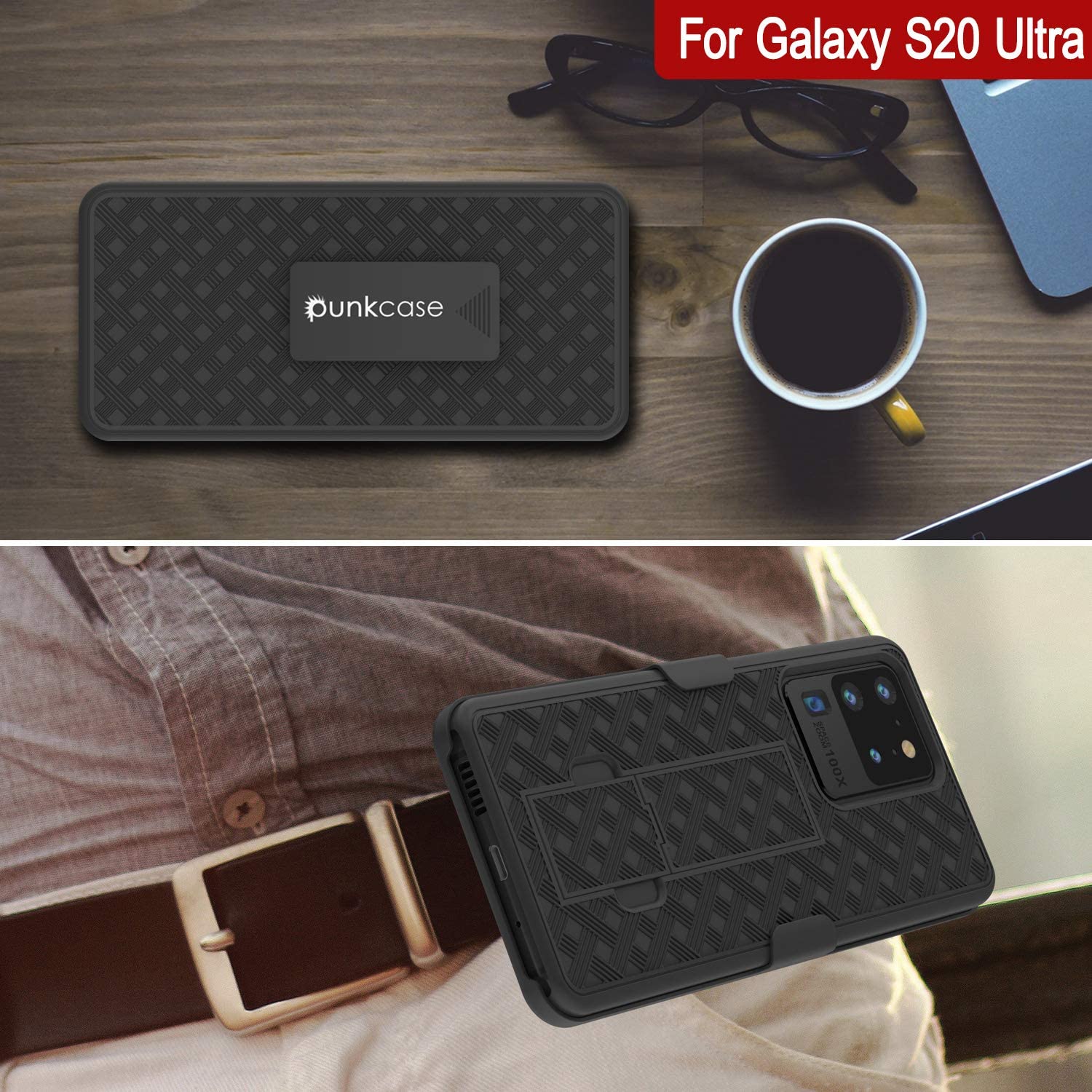 Punkcase Galaxy S20 Ultra Case With Screen Protector, Holster Belt Clip [Black]