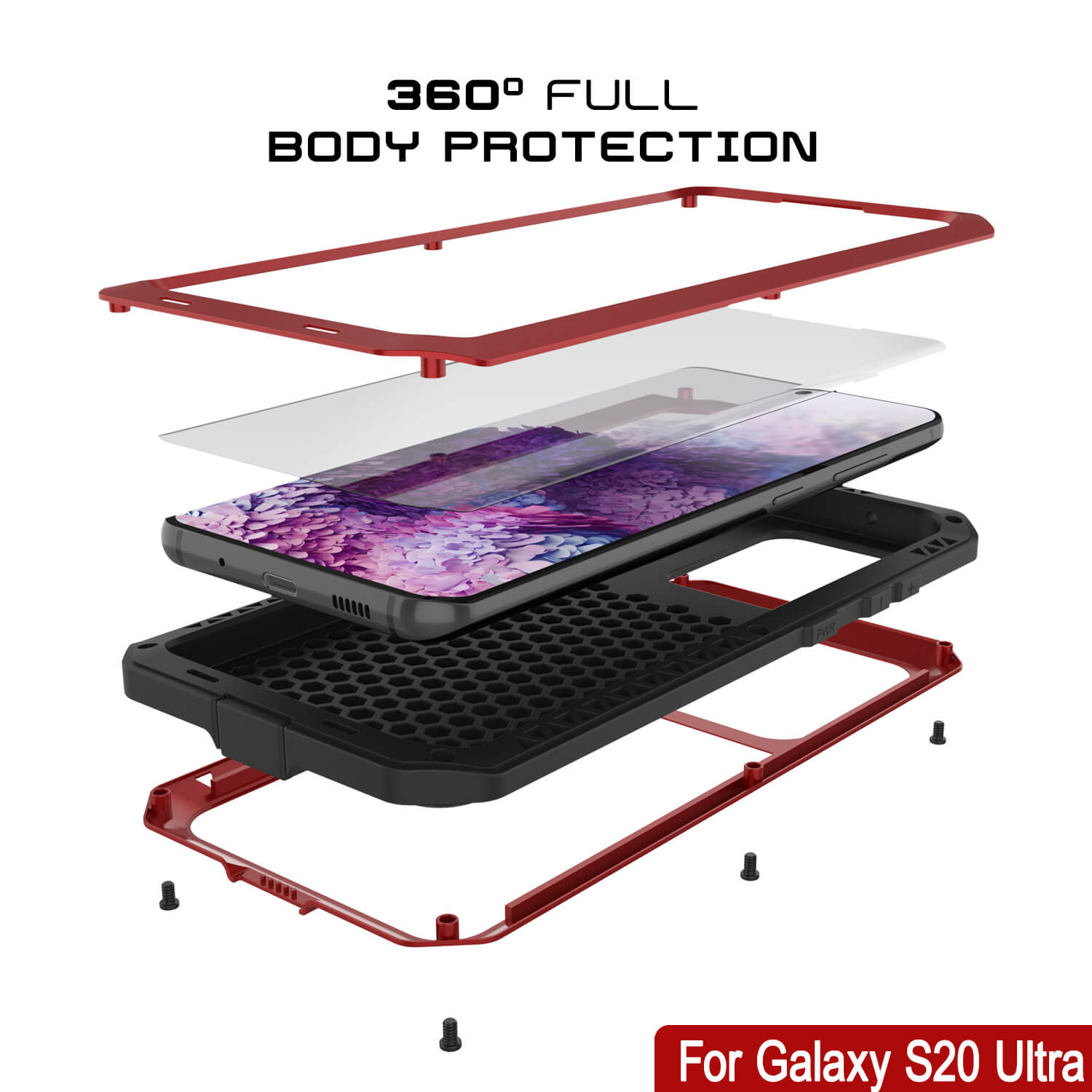 Galaxy S20 Ultra Metal Case, Heavy Duty Military Grade Rugged Armor Cover [Red]