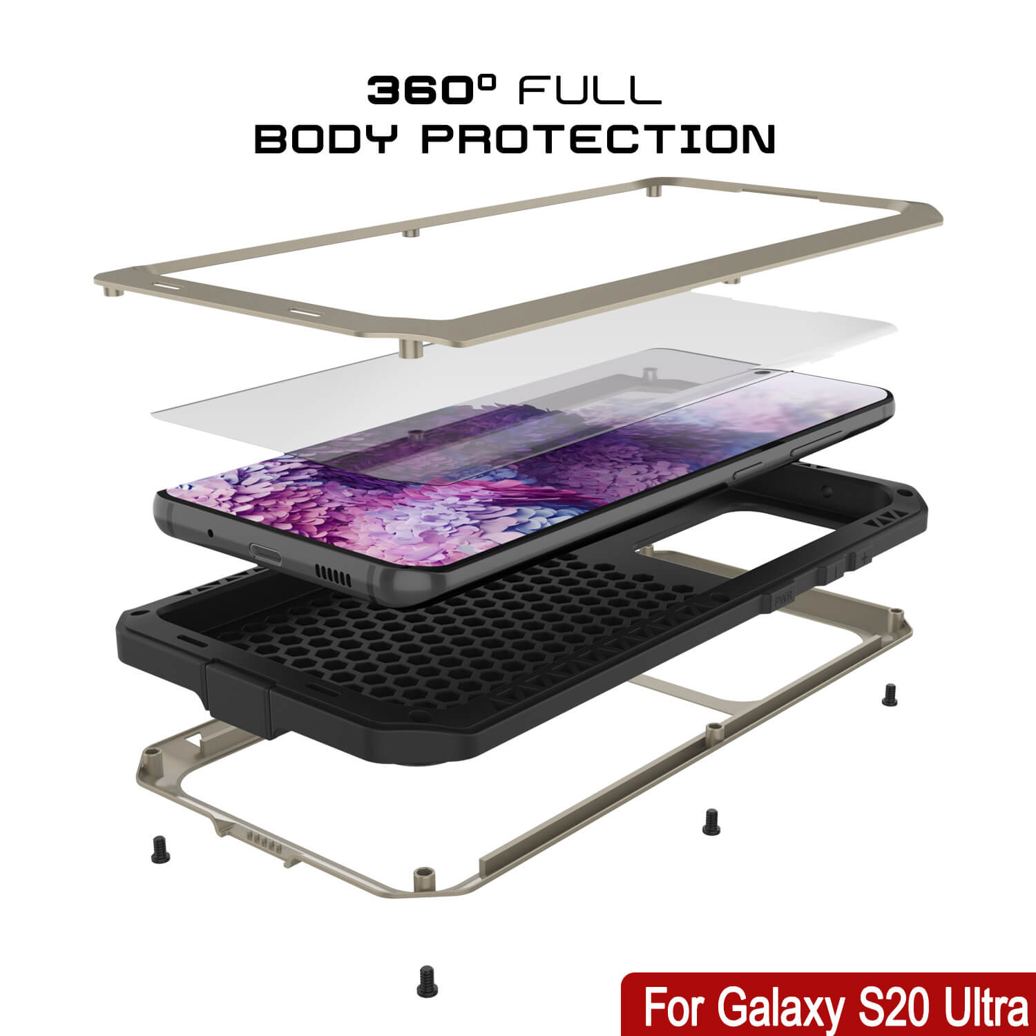 Galaxy S20 Ultra Metal Case, Heavy Duty Military Grade Rugged Armor Cover [Gold]
