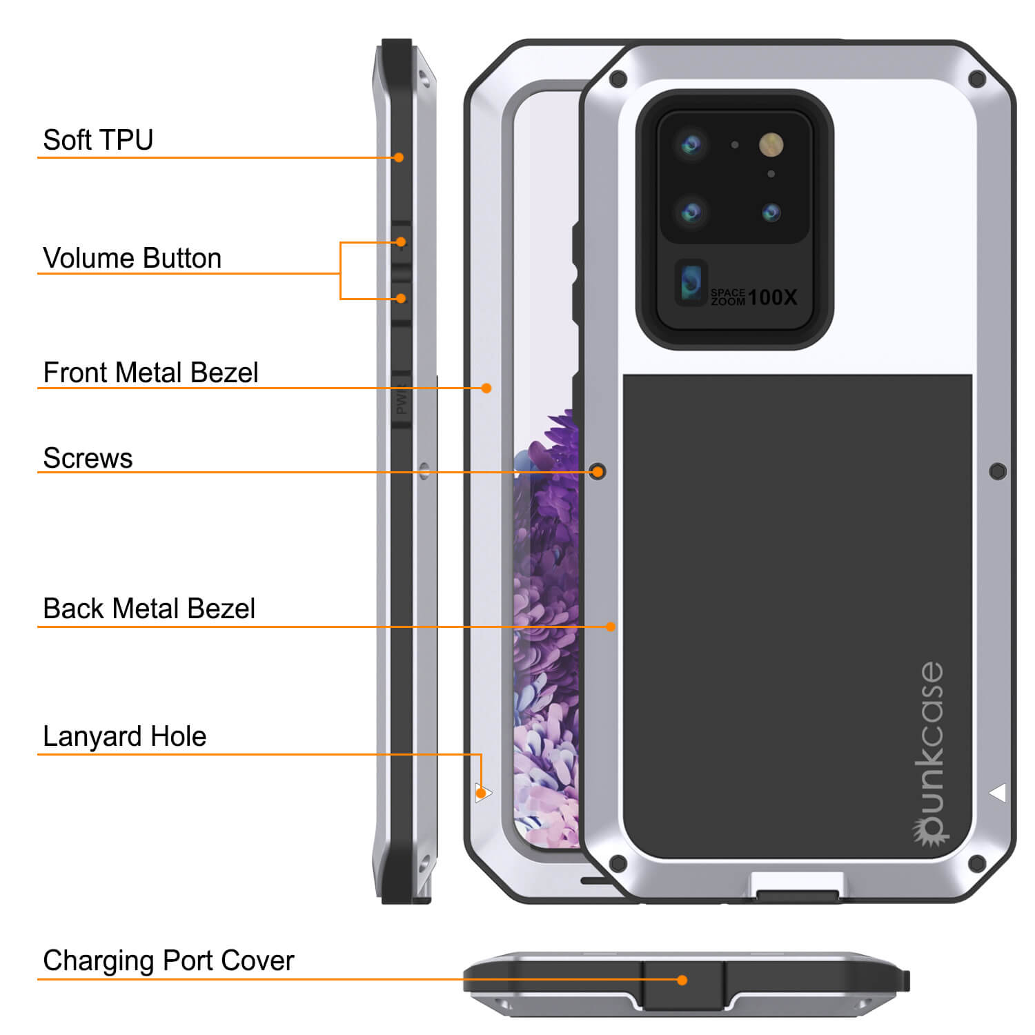Galaxy S20 Ultra Metal Case, Heavy Duty Military Grade Rugged Armor Cover [White]