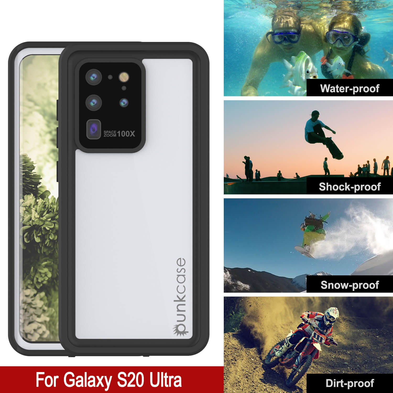 Galaxy S20 Ultra Waterproof Case, Punkcase StudStar White Thin 6.6ft Underwater IP68 Shock/Snow Proof