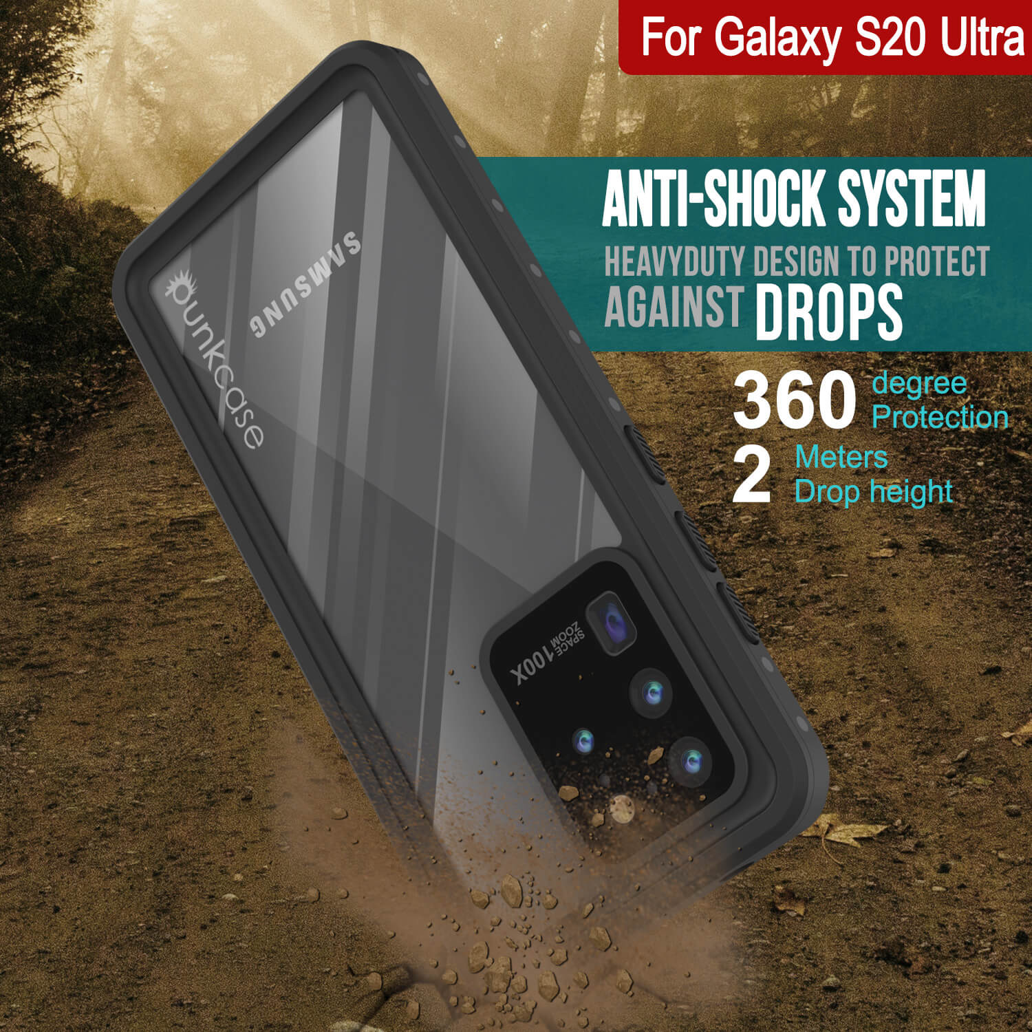 Galaxy S20 Ultra Waterproof Case PunkCase StudStar Clear Thin 6.6ft Underwater IP68 Shock/Snow Proof
