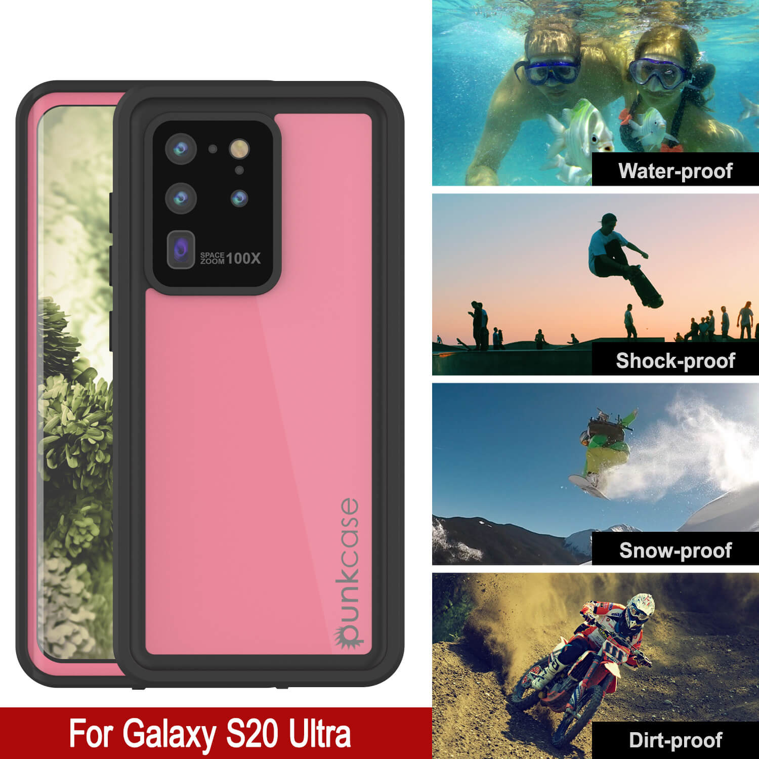Galaxy S20 Ultra Waterproof Case PunkCase StudStar Pink Thin 6.6ft Underwater IP68 Shock/Snow Proof