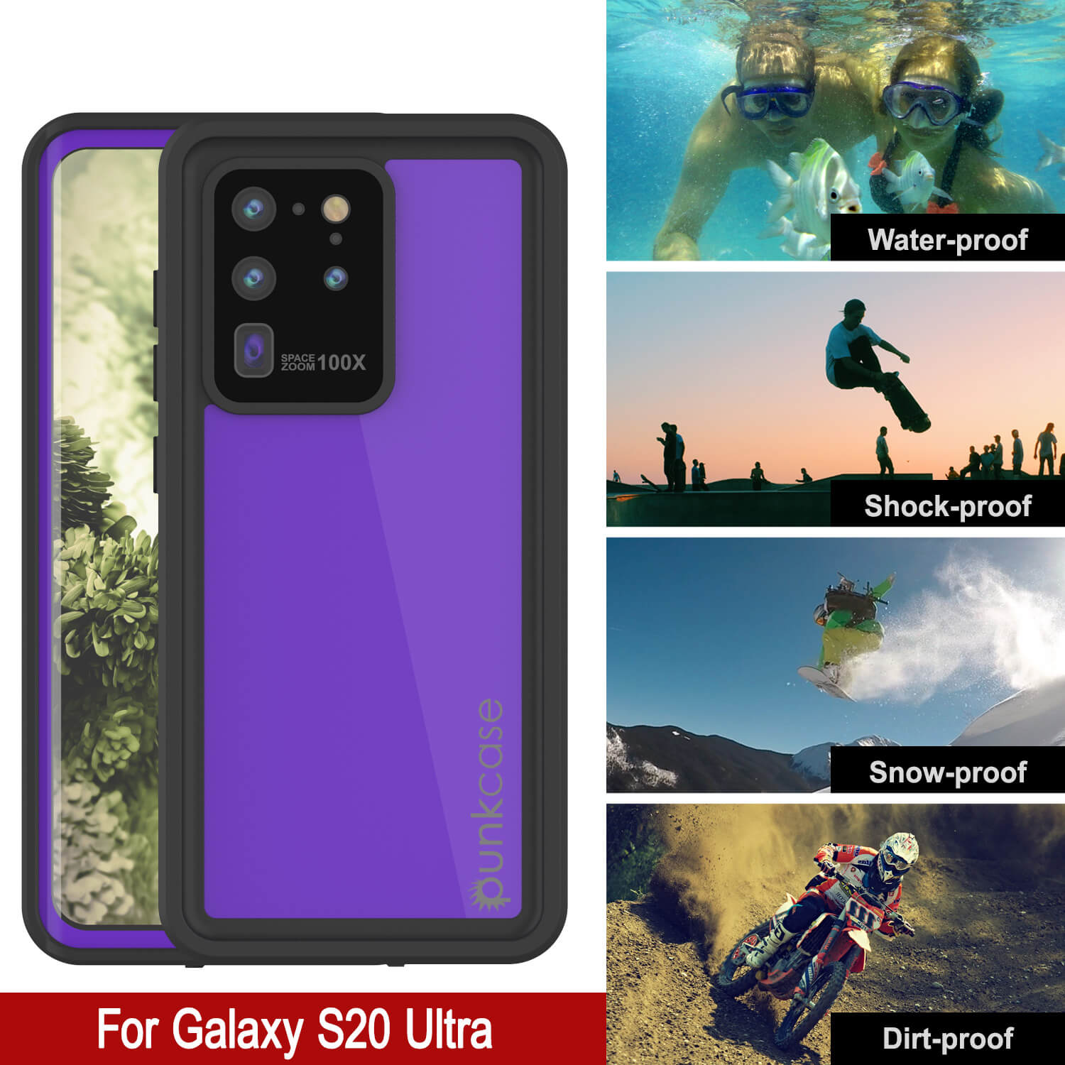 Galaxy S20 Ultra Waterproof Case PunkCase StudStar Purple Thin 6.6ft Underwater IP68 Shock/Snow Proof