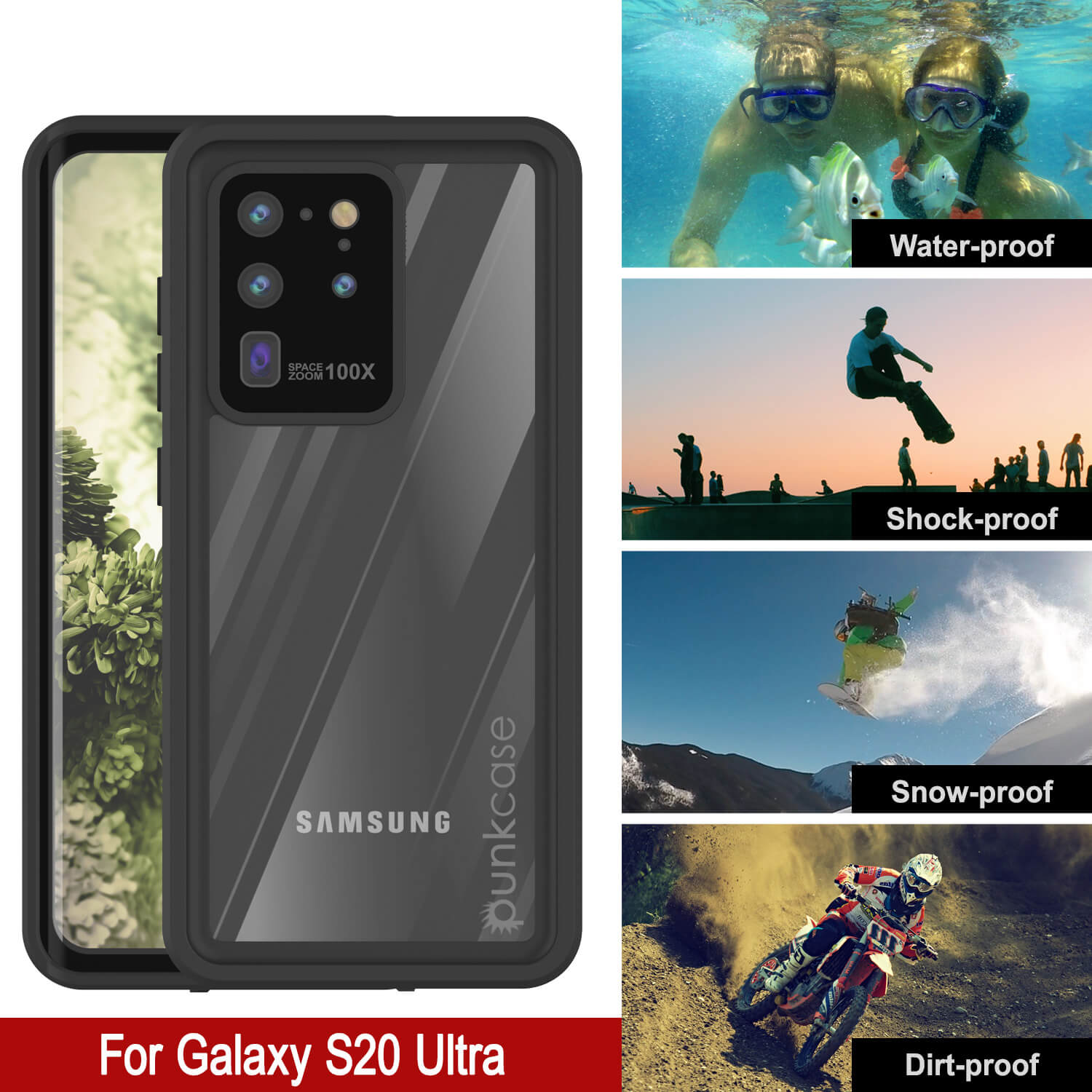 Galaxy S20 Ultra Waterproof Case PunkCase StudStar Clear Thin 6.6ft Underwater IP68 Shock/Snow Proof