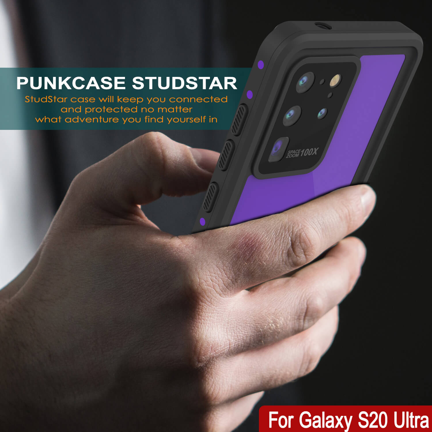 Galaxy S20 Ultra Waterproof Case PunkCase StudStar Purple Thin 6.6ft Underwater IP68 Shock/Snow Proof