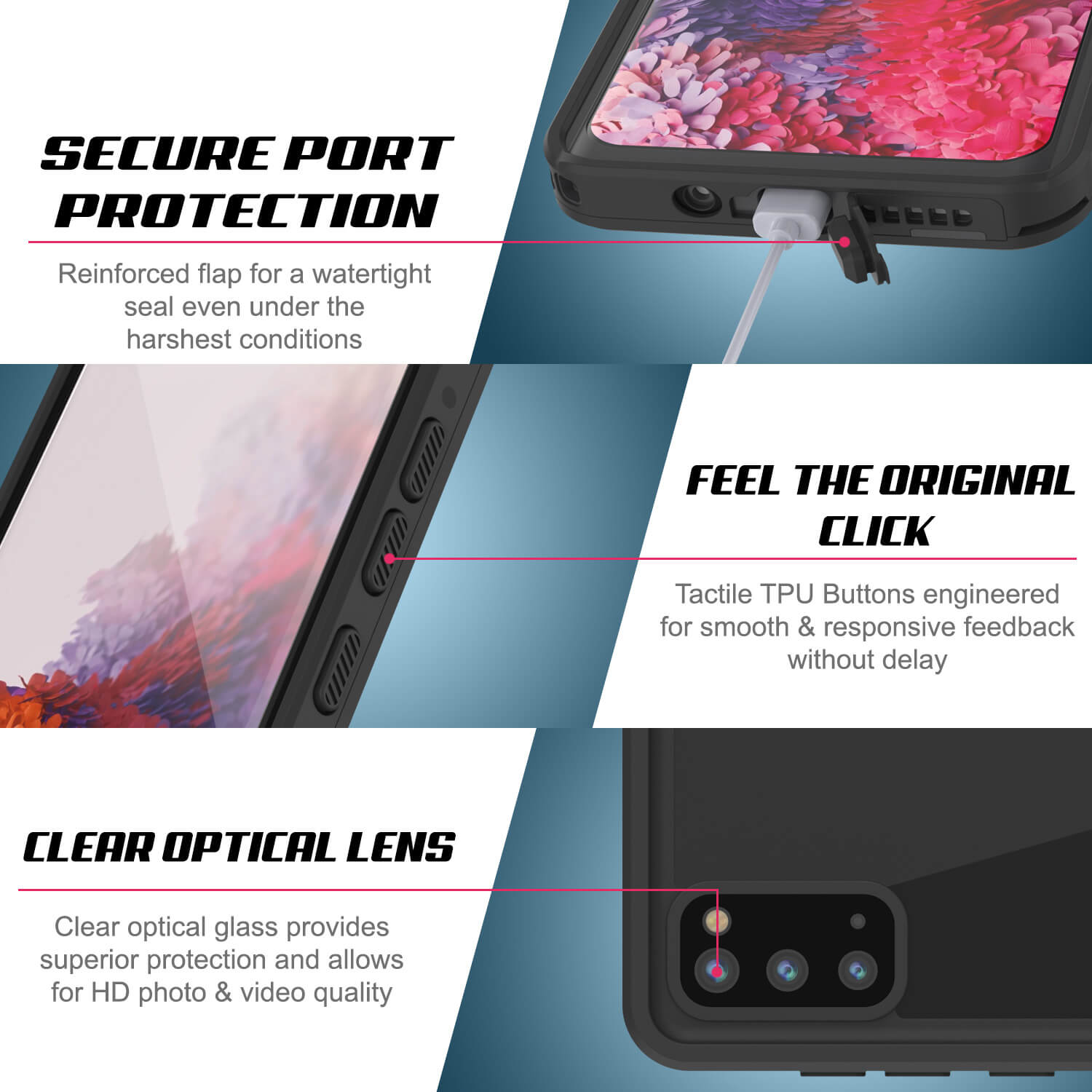 Galaxy S20 Waterproof Case PunkCase StudStar Red Thin 6.6ft Underwater IP68 Shock/Snow Proof