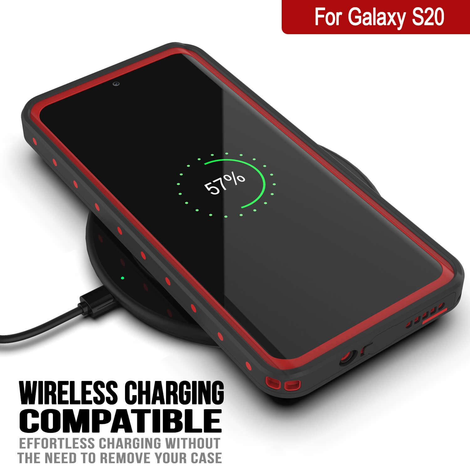 Galaxy S20 Waterproof Case PunkCase StudStar Red Thin 6.6ft Underwater IP68 Shock/Snow Proof