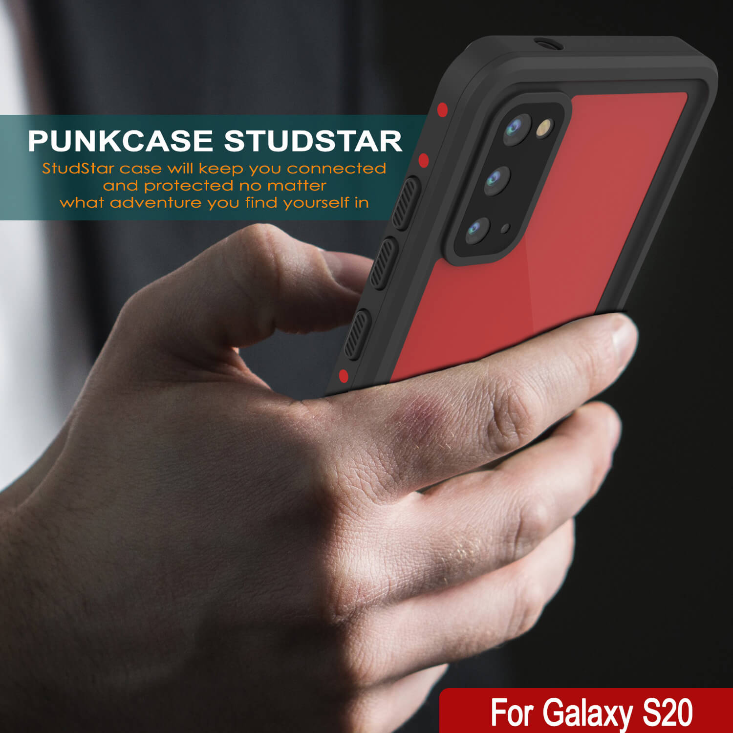 Galaxy S20 Waterproof Case PunkCase StudStar Red Thin 6.6ft Underwater IP68 Shock/Snow Proof