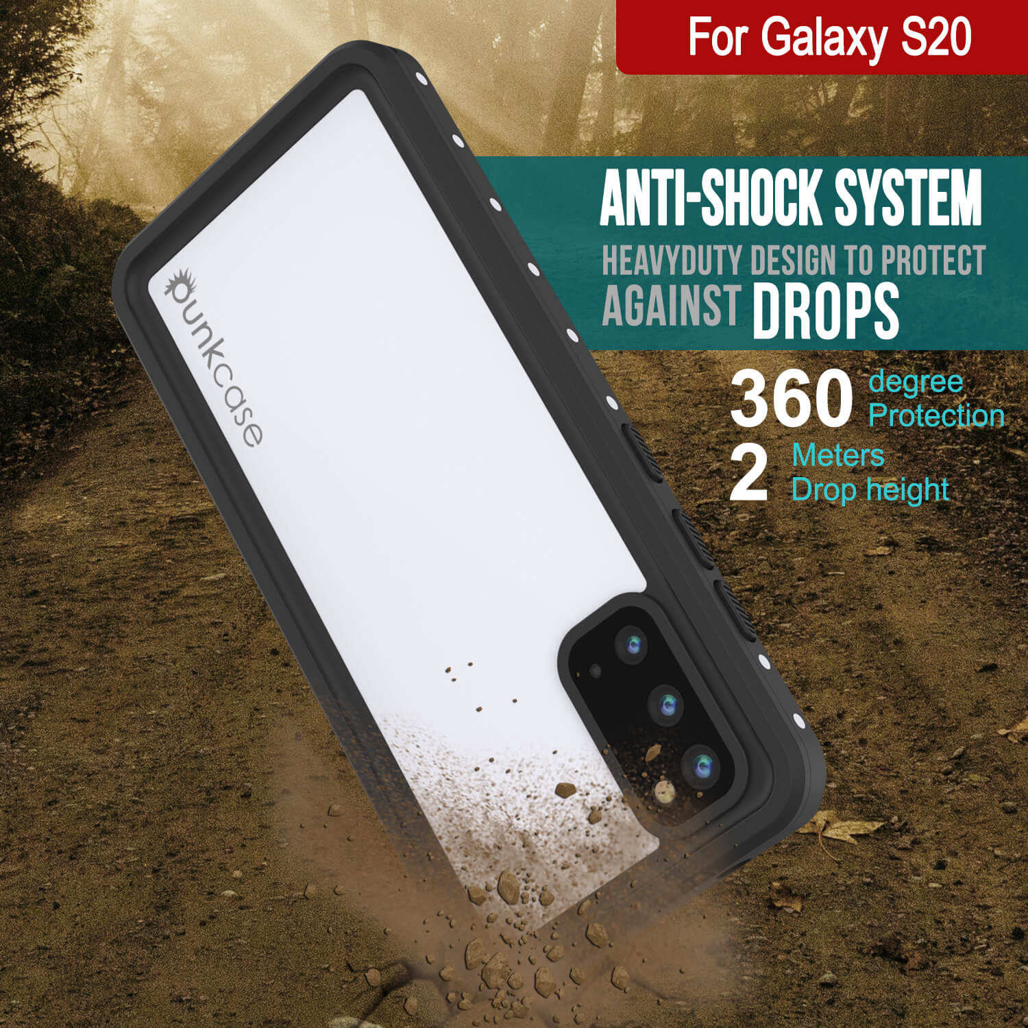Galaxy S20 Waterproof Case, Punkcase StudStar White Thin 6.6ft Underwater IP68 Shock/Snow Proof