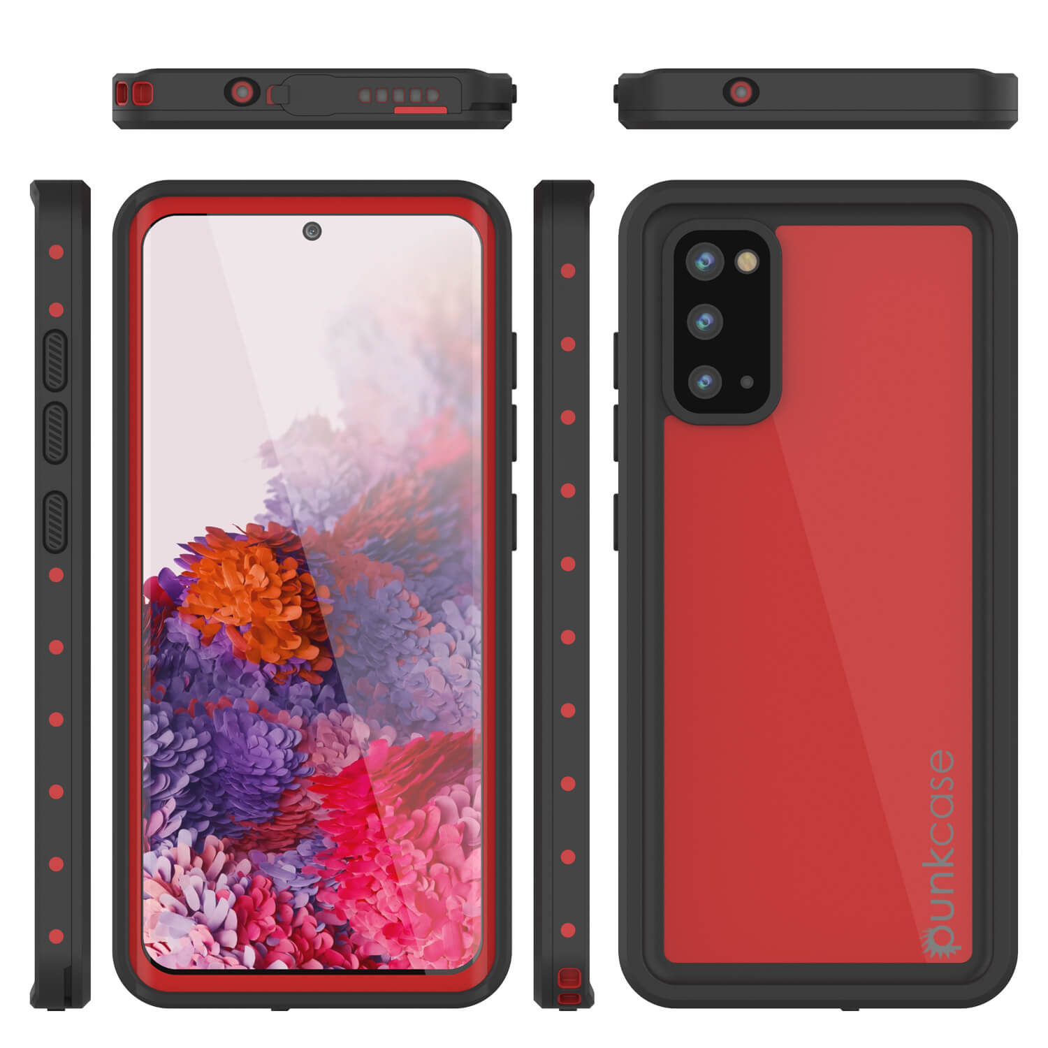 Galaxy S20 Waterproof Case PunkCase StudStar Red Thin 6.6ft Underwater IP68 Shock/Snow Proof