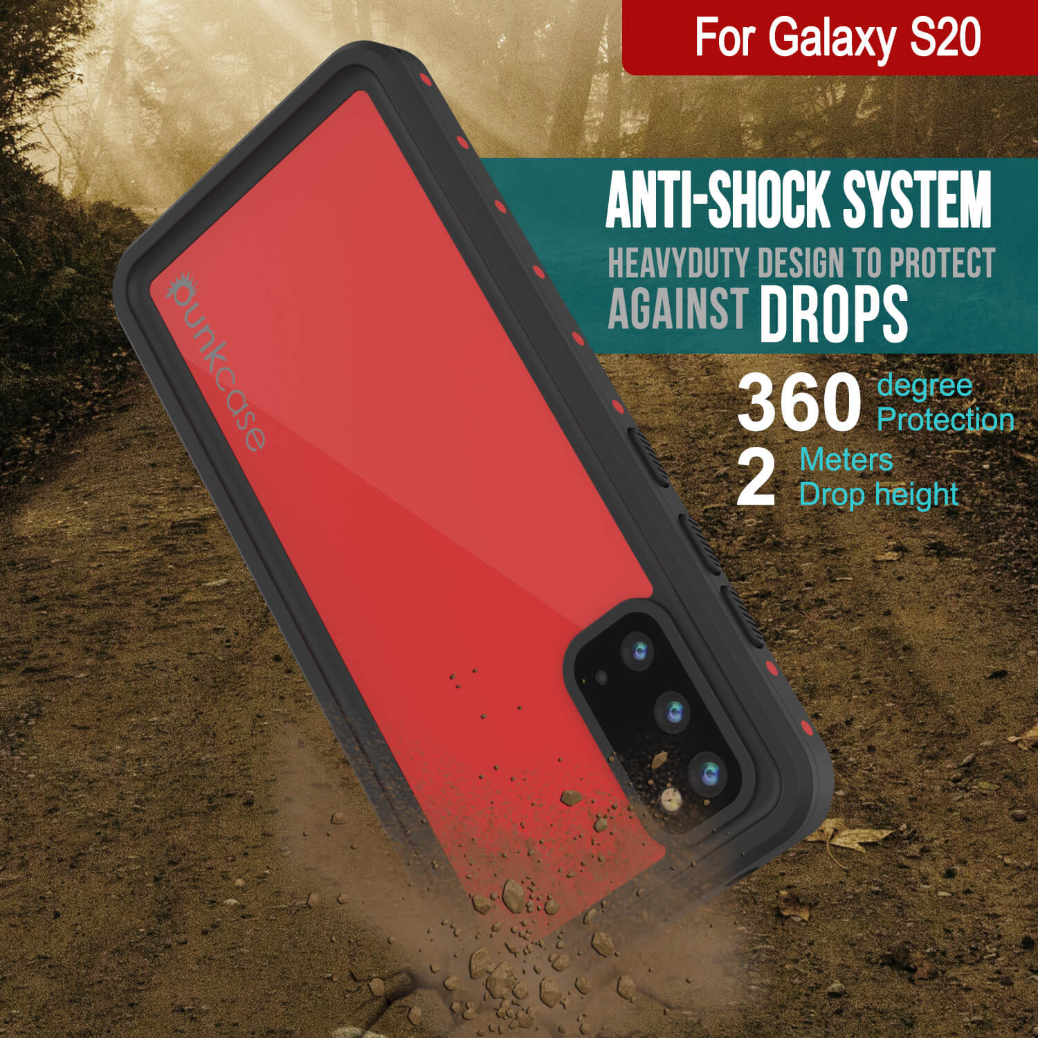 Galaxy S20 Waterproof Case PunkCase StudStar Red Thin 6.6ft Underwater IP68 Shock/Snow Proof