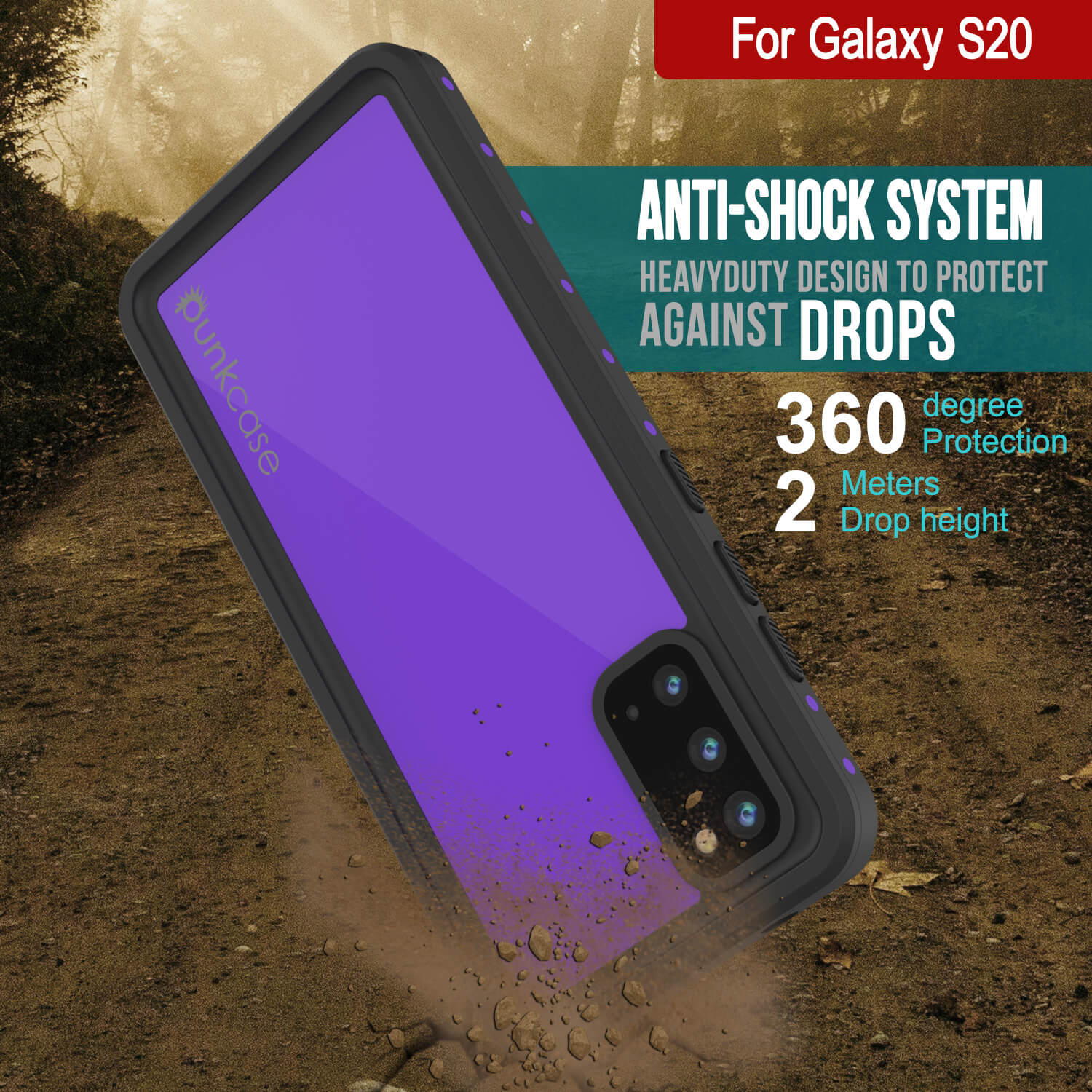 Galaxy S20 Waterproof Case PunkCase StudStar Purple Thin 6.6ft Underwater IP68 Shock/Snow Proof