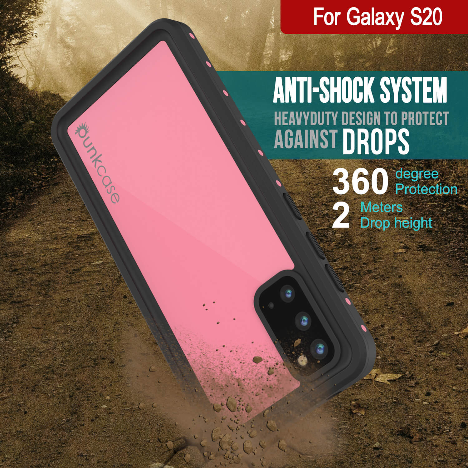 Galaxy S20 Waterproof Case PunkCase StudStar Pink Thin 6.6ft Underwater IP68 Shock/Snow Proof