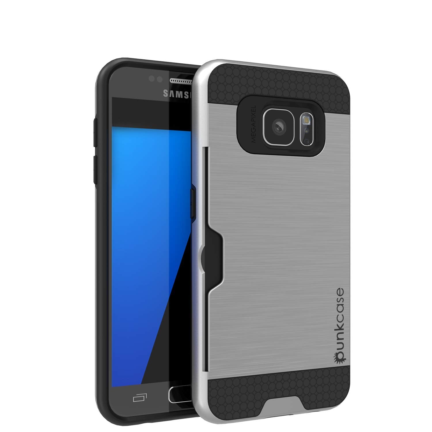 Galaxy S7+ Plus Dual-Layer Ultra Screen Protector Case W/ Card Slot [Silver]