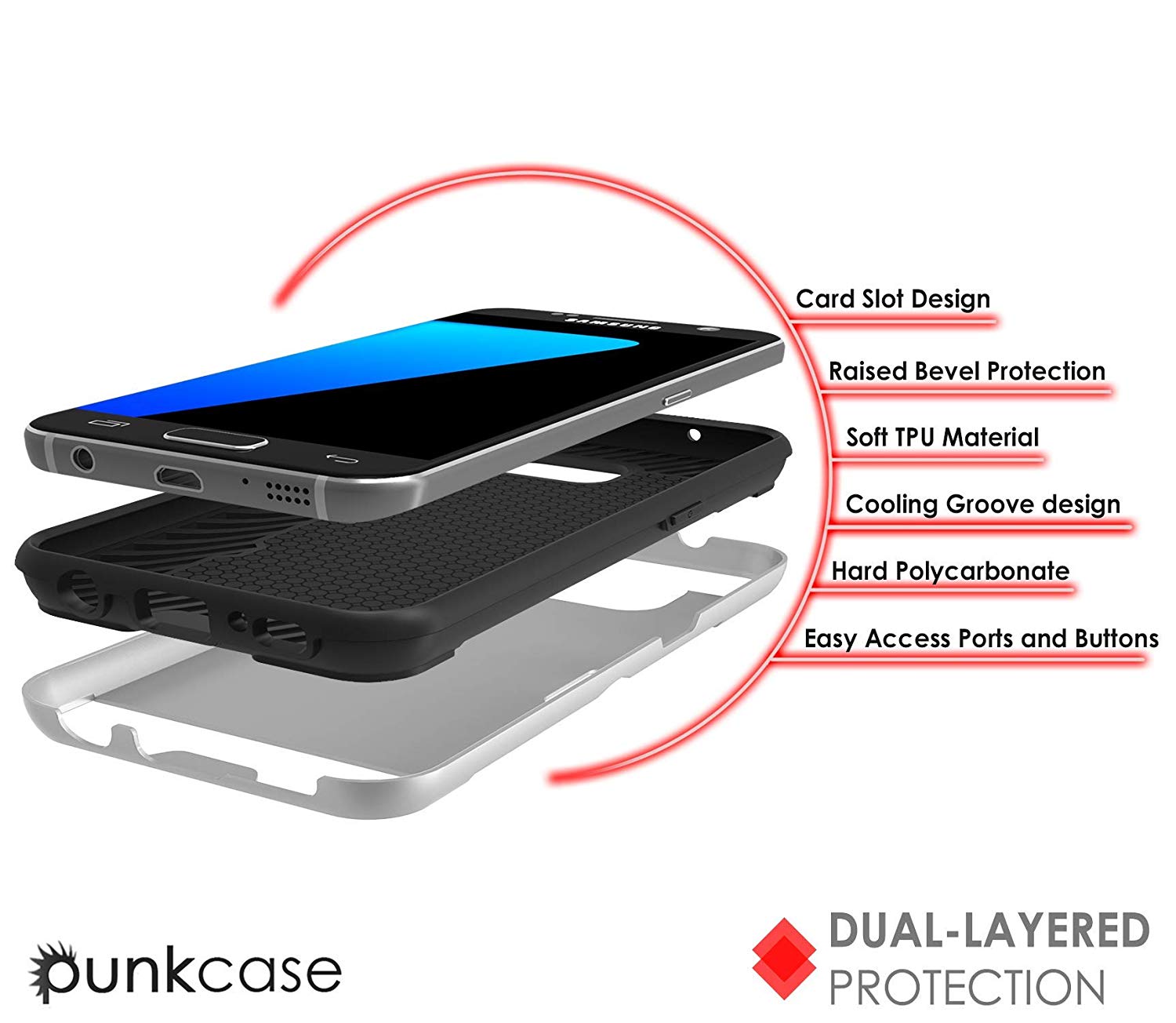 Galaxy S7+ Plus Dual-Layer Ultra Screen Protector Case W/ Card Slot [Silver]
