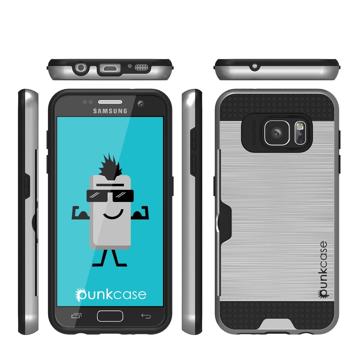 Galaxy S7+ Plus Dual-Layer Ultra Screen Protector Case W/ Card Slot [Silver]
