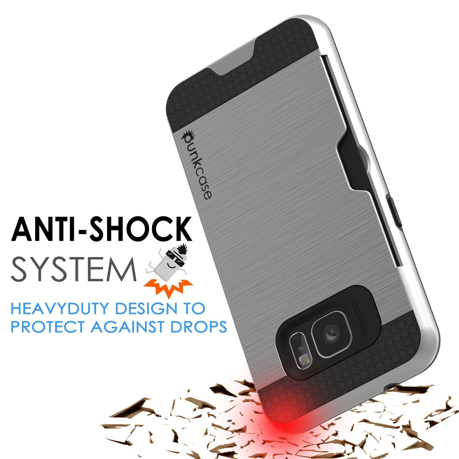 Galaxy S7+ Plus Dual-Layer Ultra Screen Protector Case W/ Card Slot [Silver]