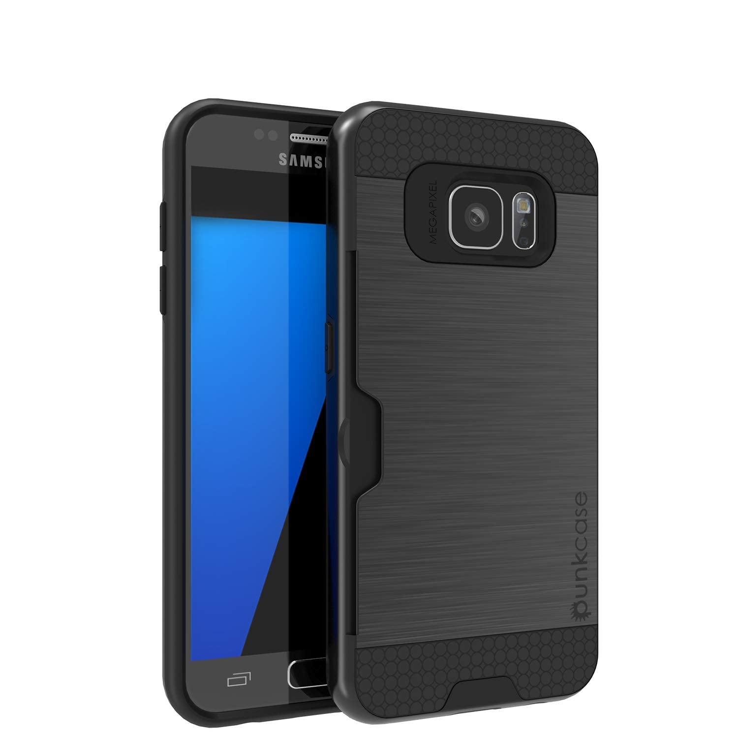 Galaxy S7+ Plus Dual-Layer Ultra Screen Protector Case W/ Card Slot [Black]