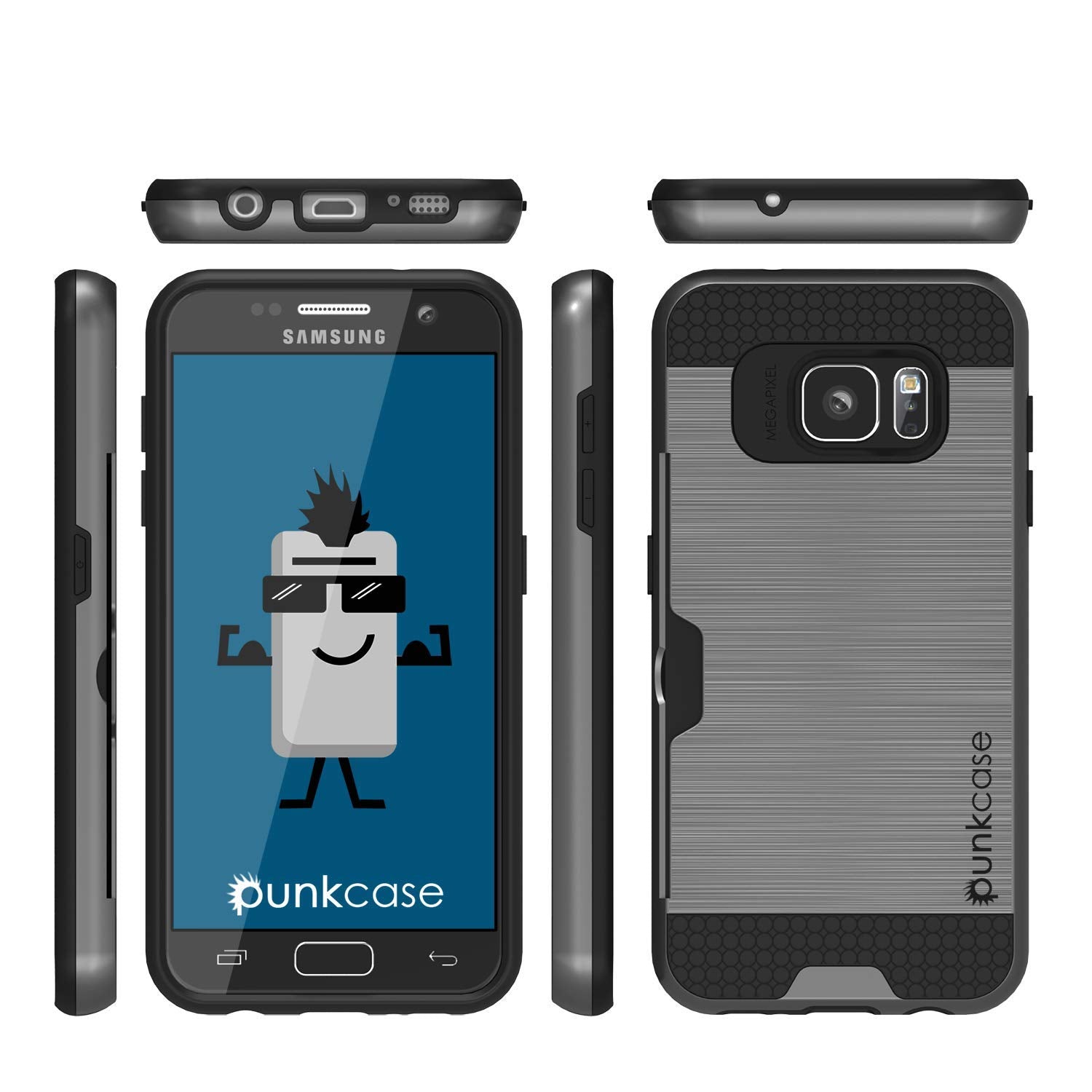 Galaxy S7+ Plus Dual-Layer Ultra Screen Protector Case W/ Card Slot [Grey]