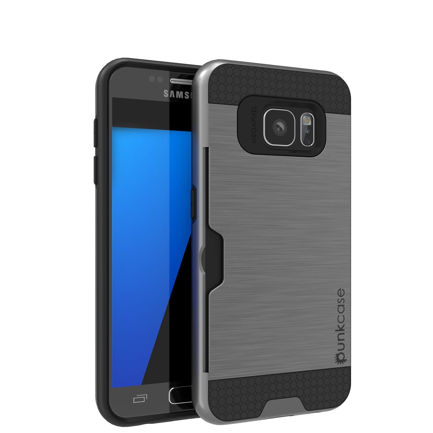 Galaxy S7+ Plus Dual-Layer Ultra Screen Protector Case W/ Card Slot [Grey]
