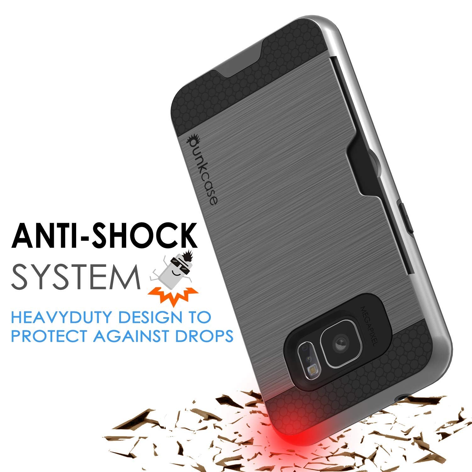 Galaxy S7+ Plus Dual-Layer Ultra Screen Protector Case W/ Card Slot [Grey]